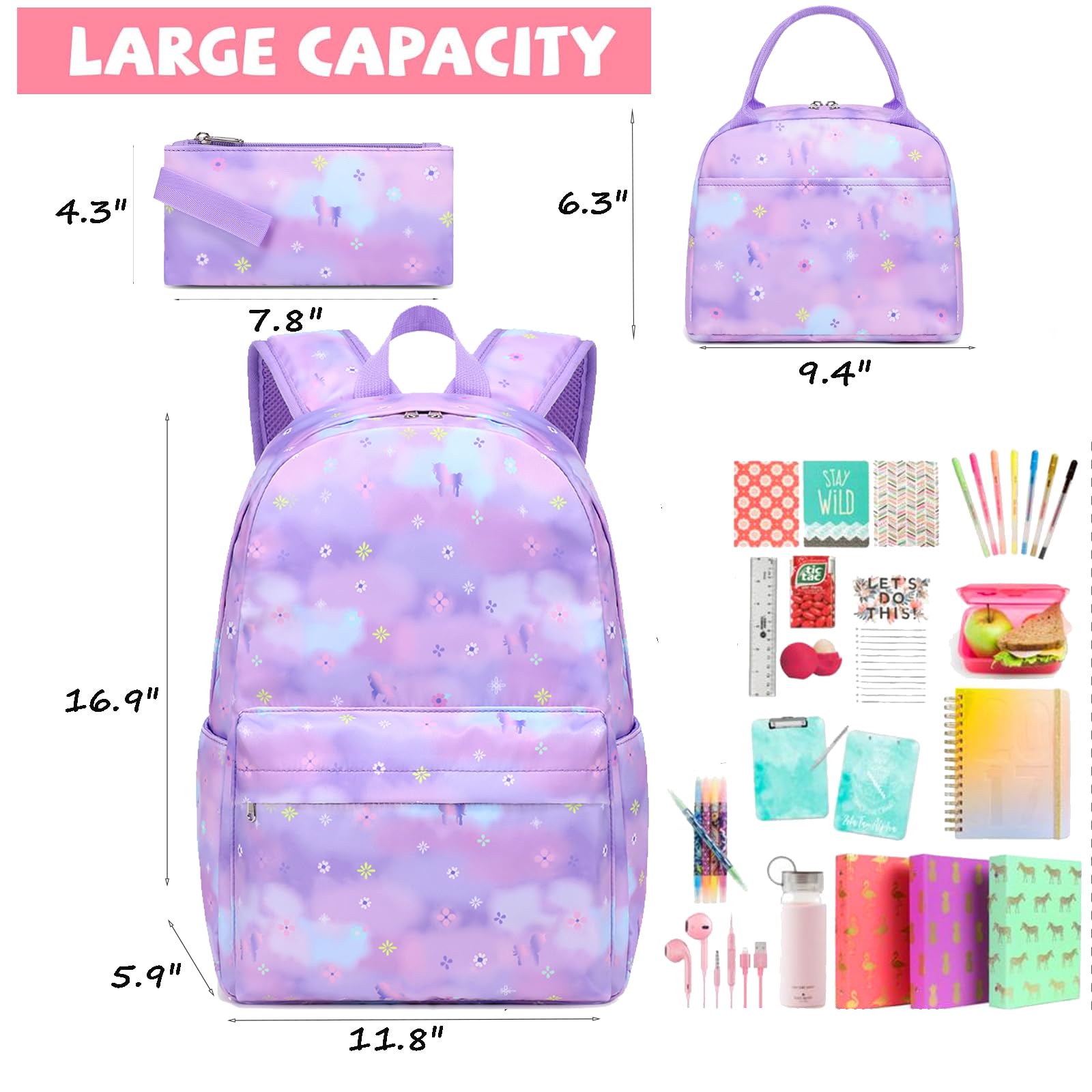 Girls Backpack with Lunch Box - School Bookbag for Teens, Perfect for School & Travel