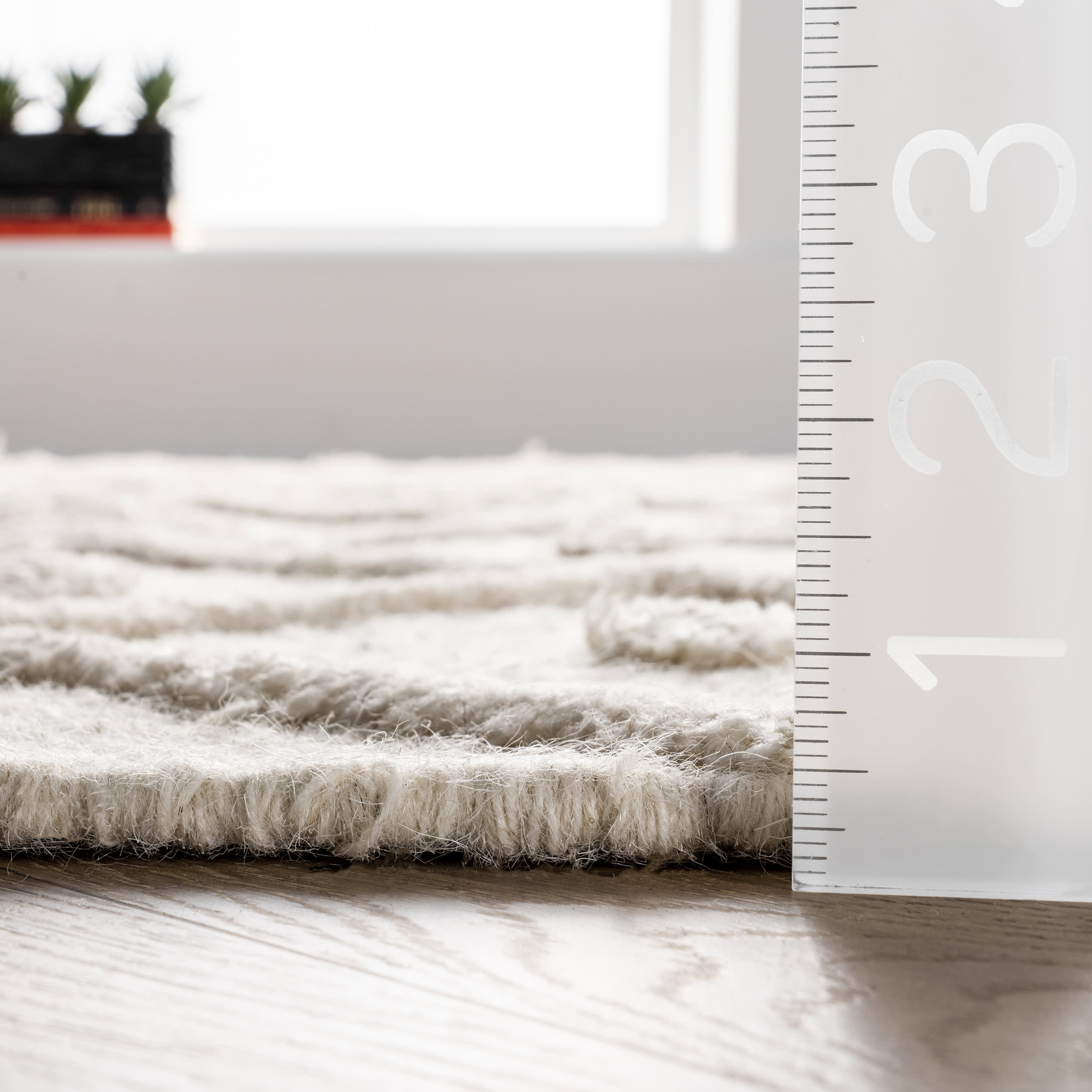 Diamond Textured Trellis Tassel Rug - Ivory Bohemian Style Area Rug for Living Room, Bedroom & Nursery Decor