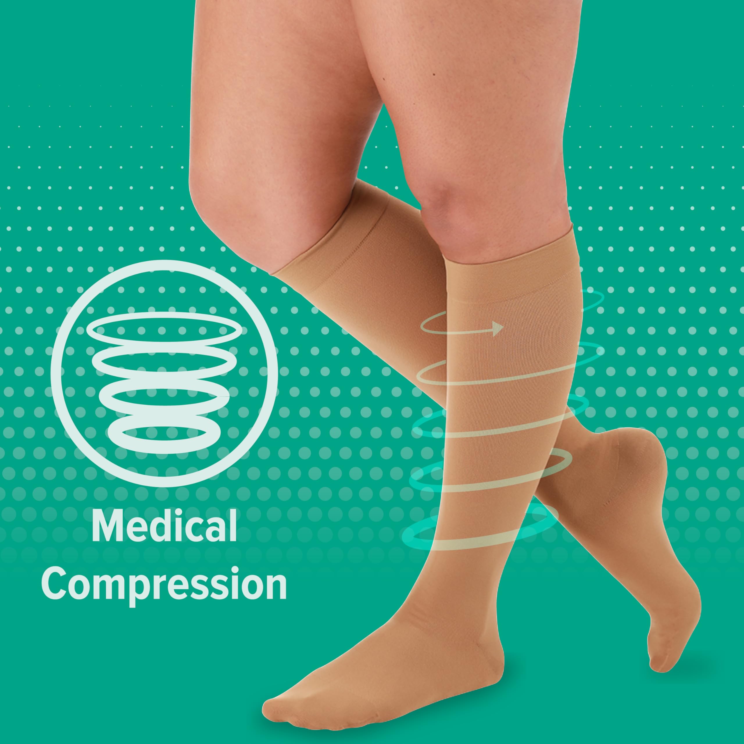 Juzo Dynamic Varin Closed Toe Compression Socks 30-40 mmHg for Men & Women – 2-Way Stretch Fabric, Silicone Top Band, Knee High Support – Made in USA, Beige, Size Short – Ideal for Circulation Therapy, Varicose Veins & Post-Surgery Recovery
