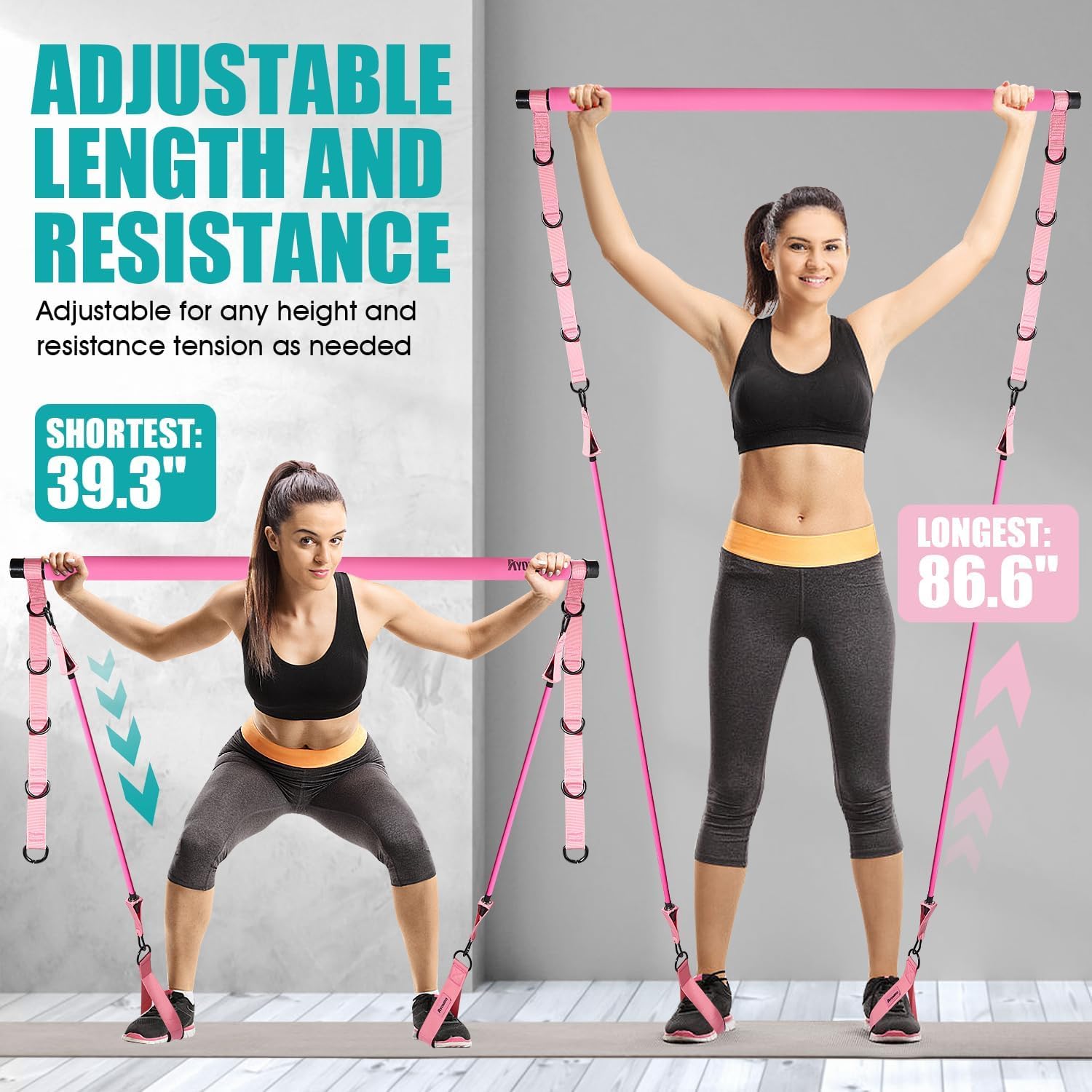 Adjustable 3-Section Pilates Bar Kit with Resistance Bands - Full Body Workout Equipment for Legs, Hips, Waist & Arms - Home Exercise Equipment for Squats & Pilates - Perfect for Women & Men | Ideal for Home Gym, Yoga Studio & Fitness Training
