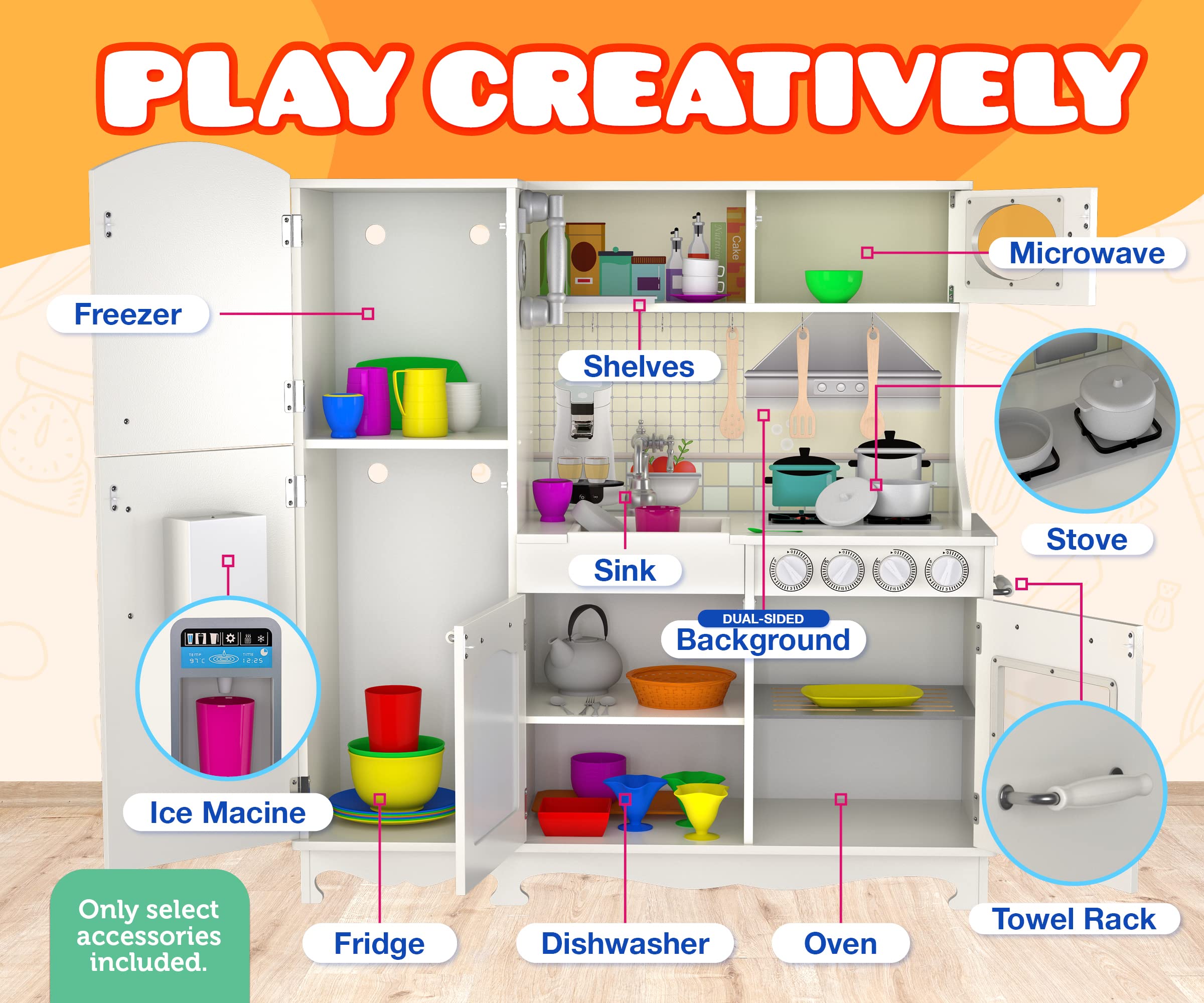 **Kiddery Toys Wooden Play Kitchen Set for Toddlers & Kids Ages 3-8 – Pretend Play Toy with Sink, Oven, Stove, Microwave & 9 Accessories – Durable Wooden Kitchen Toy for Imaginative Play, Birthday Gifts & Preschool Learning**