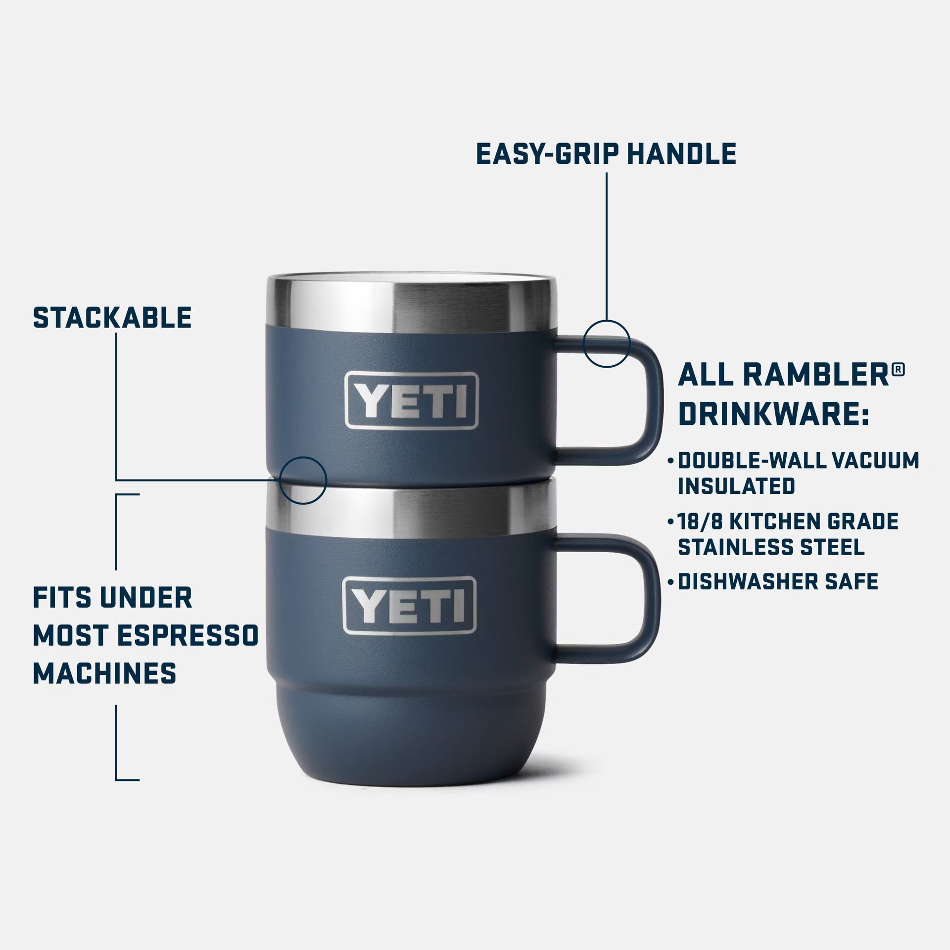 Rambler 6 oz Stackable Mugs (2 Pack) - Insulated Stainless Steel Camping Cups for Coffee, Tea & Outdoor Adventures - Perfect for Hiking, Picnics & Travel