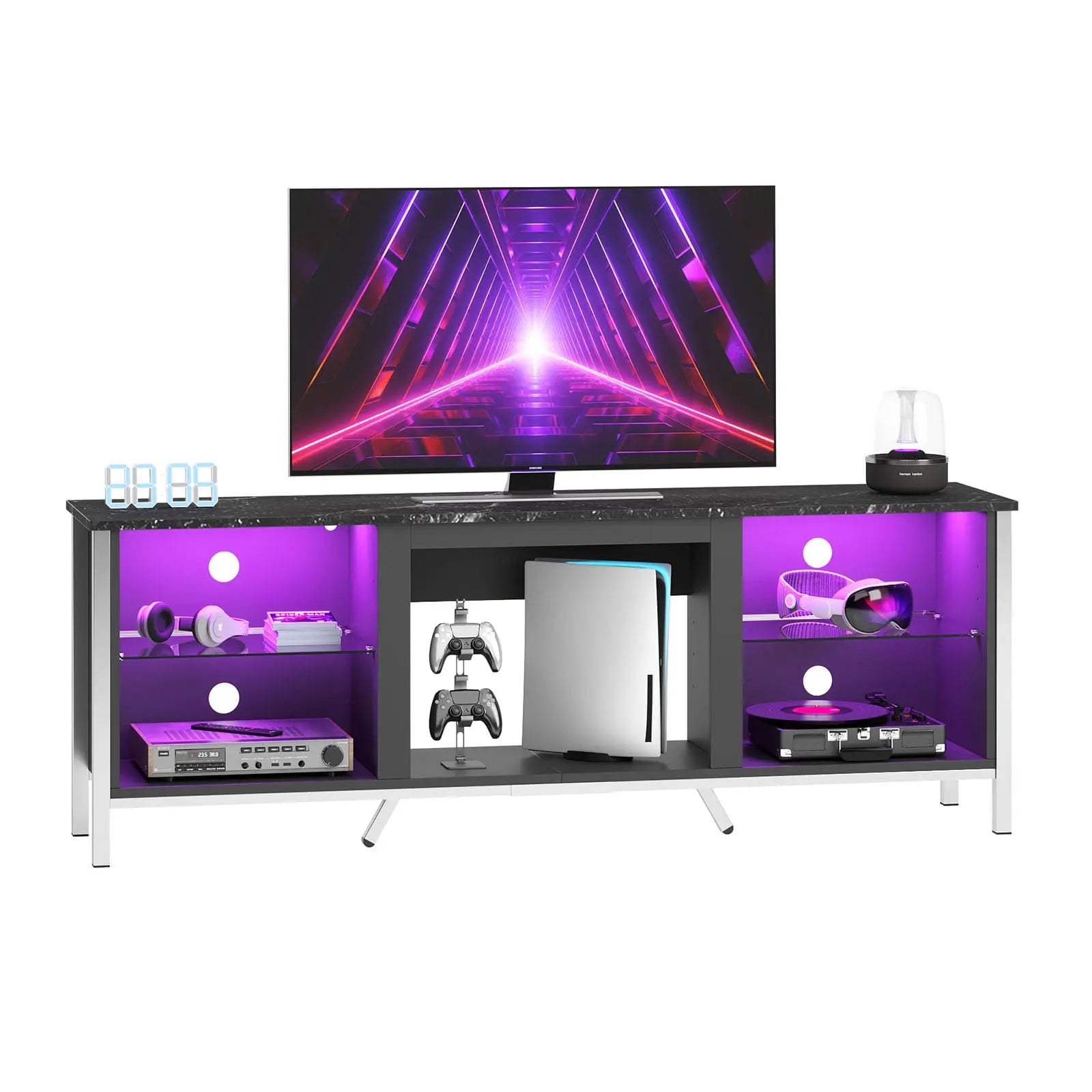 Bestier Modern LED Fireplace TV Stand with Electric Heater - 60 Inch Entertainment Center for Living Room, Bedroom & Home Theater