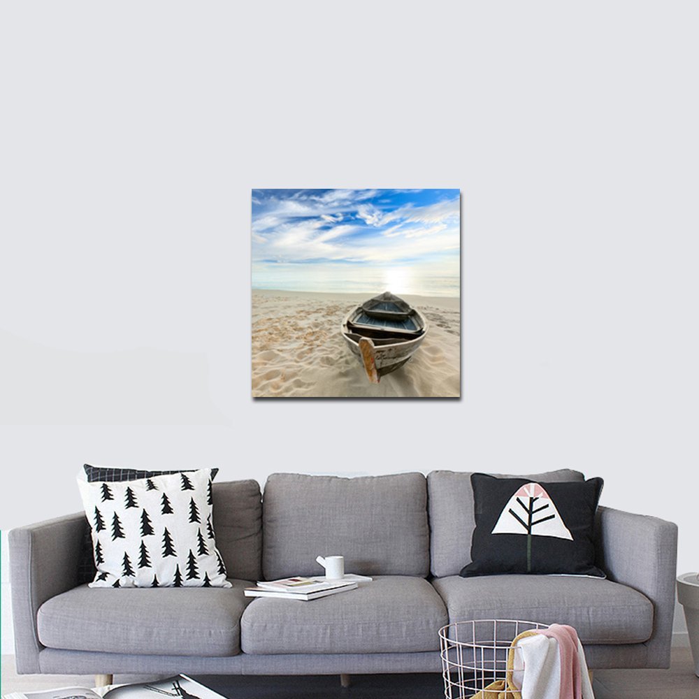 Wieco Art Boat Canvas Prints - Giclee Wall Art for Home & Office Decor - Modern Landscape Canvas Painting - Perfect for Living Room, Bedroom & Workspace