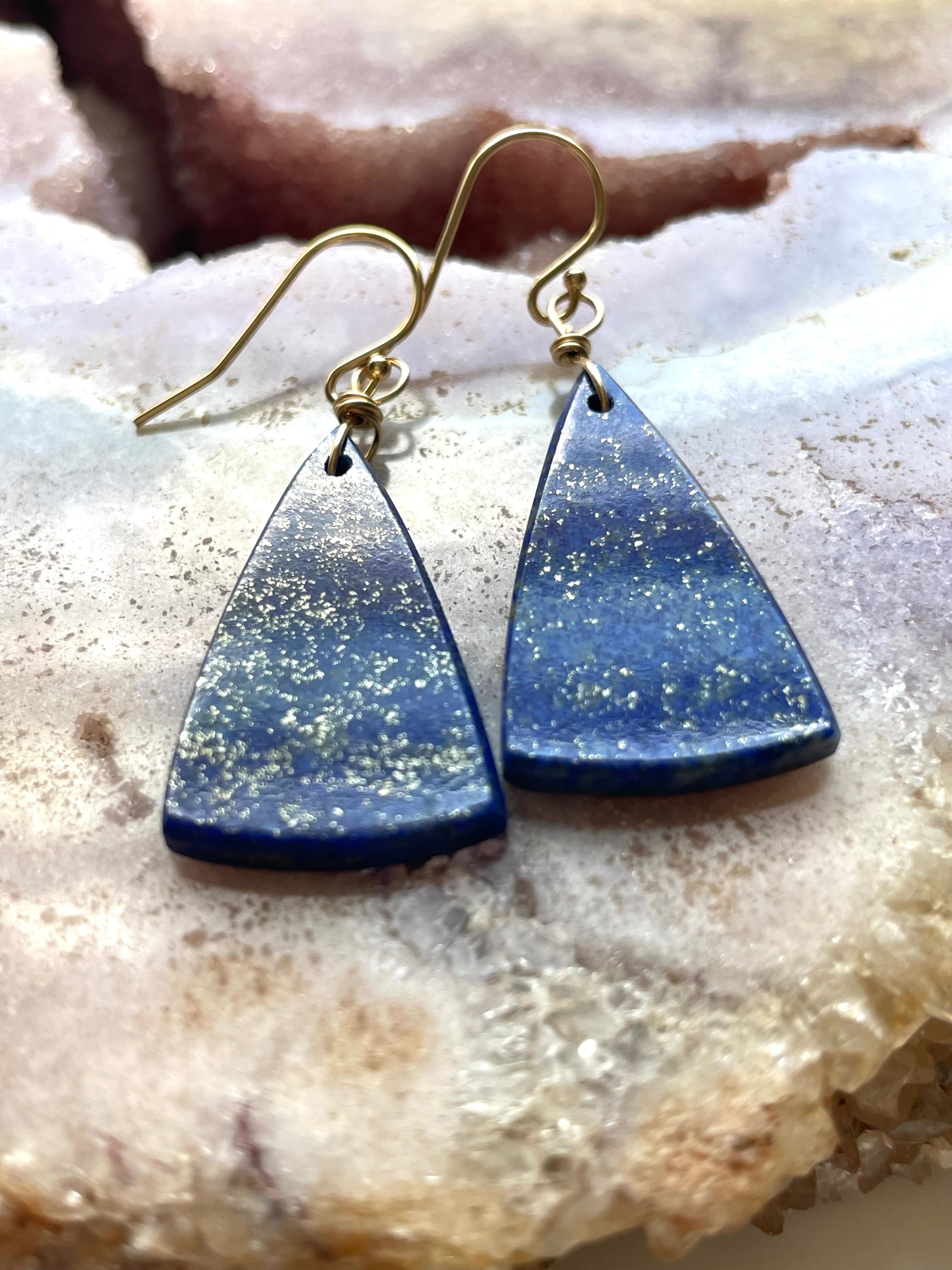 Lapis Lazuli Statement Earrings - 14K Gold Filled Dangle Earrings for Women | Elegant Boho Jewelry for Parties, Weddings & Special Occasions