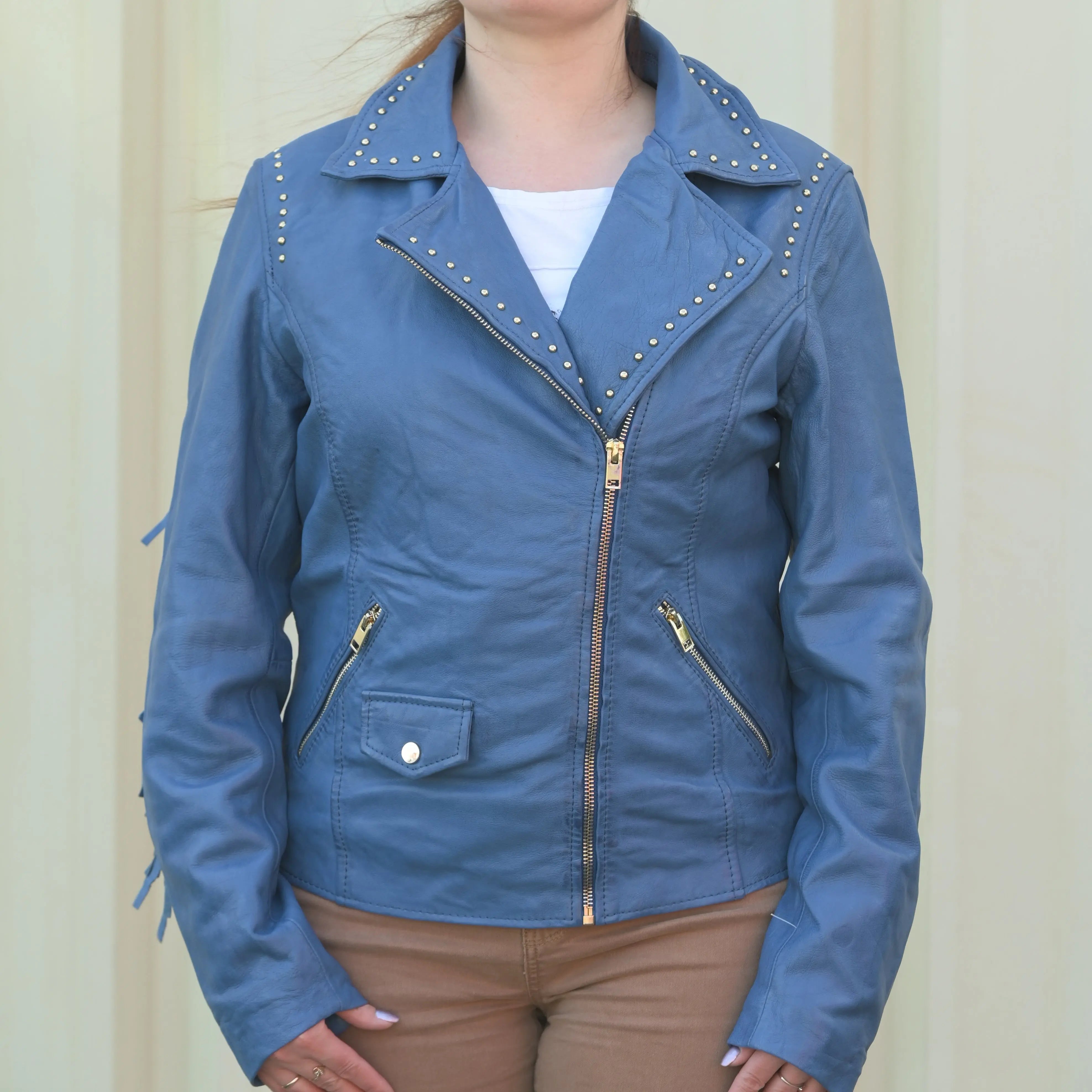Women's Stylish Studded Leather Jacket with Detachable Fringe - Perfect for Biker, Rocker & Casual Outfits | Fashionable Outerwear for Everyday Wear & Special Occasions