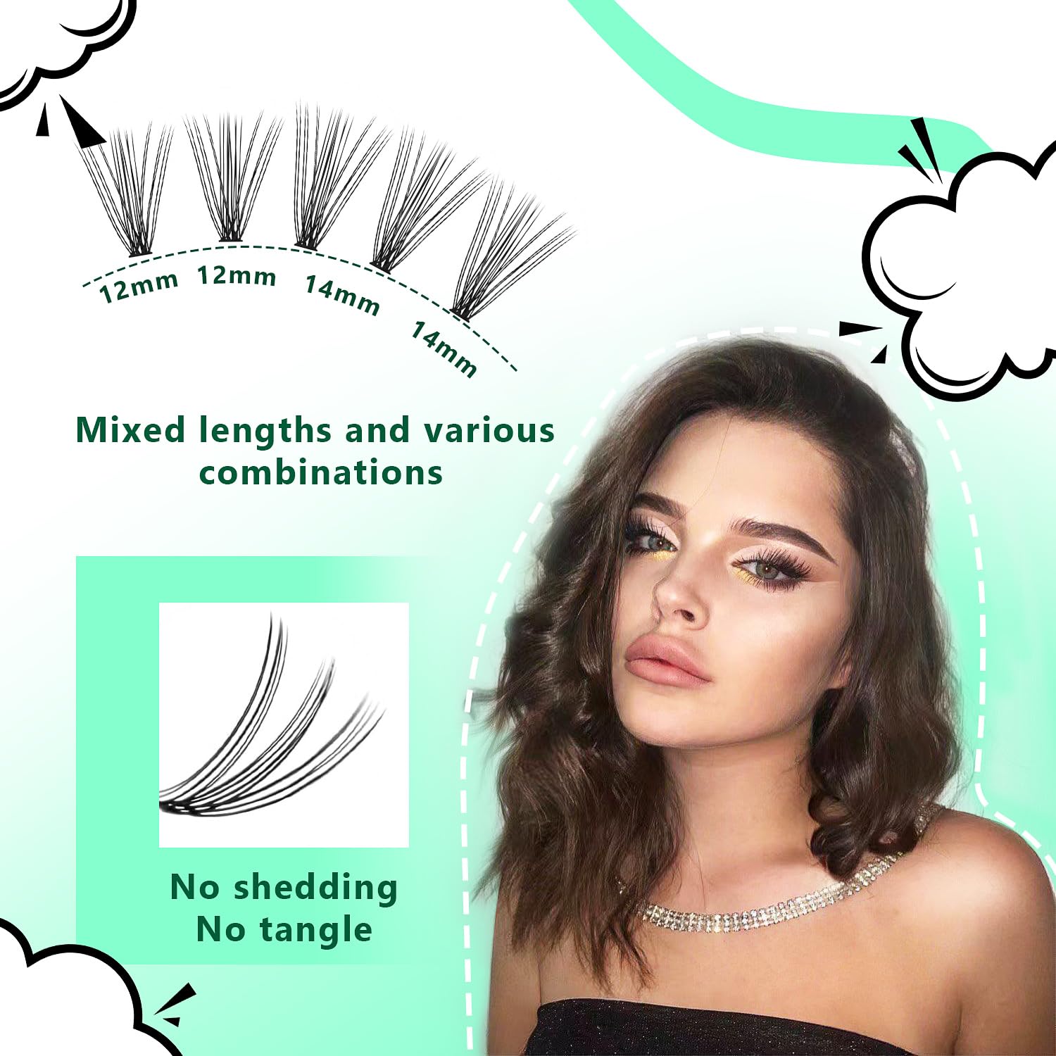 Premium 240pcs Black Cluster Lashes - 20D/40D Mixed Tray for DIY Eyelash Extensions | D Curl Long Individual Faux Mink Lashes (8-22mm) | Perfect for Professional Salon Use, Bridal Makeup & Special Occasions