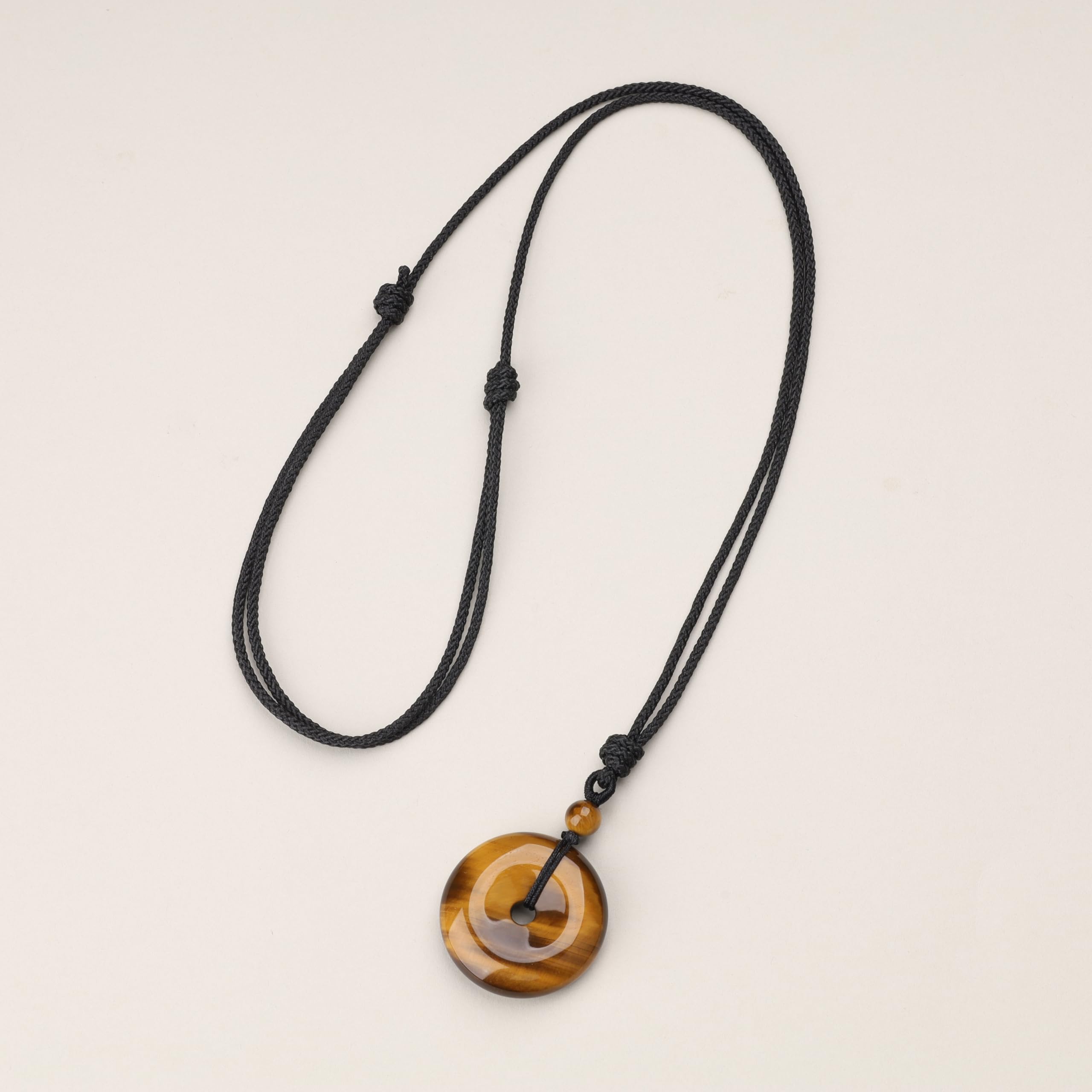 COAI Crystal Donut Necklace - Obsidian, Tiger Eye, Rose Quartz, Fluorite, Agate Gemstone Pendant - 28 Inch Nylon Cord Unisex Jewelry for Men & Women - Perfect for Meditation, Yoga, Spiritual Healing & Fashion Accessories