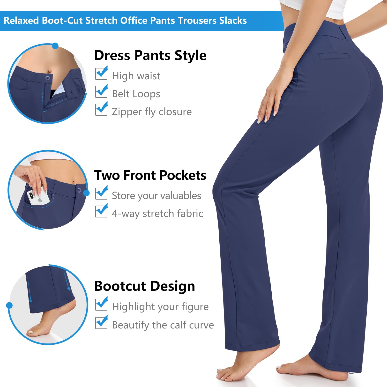 HISKYWIN Women's Stretchy Yoga Dress Pants - Straight Leg & Bootcut Office Slacks with Pockets for Business Casual, Petite - Perfect for Work, Yoga & Everyday Wear
