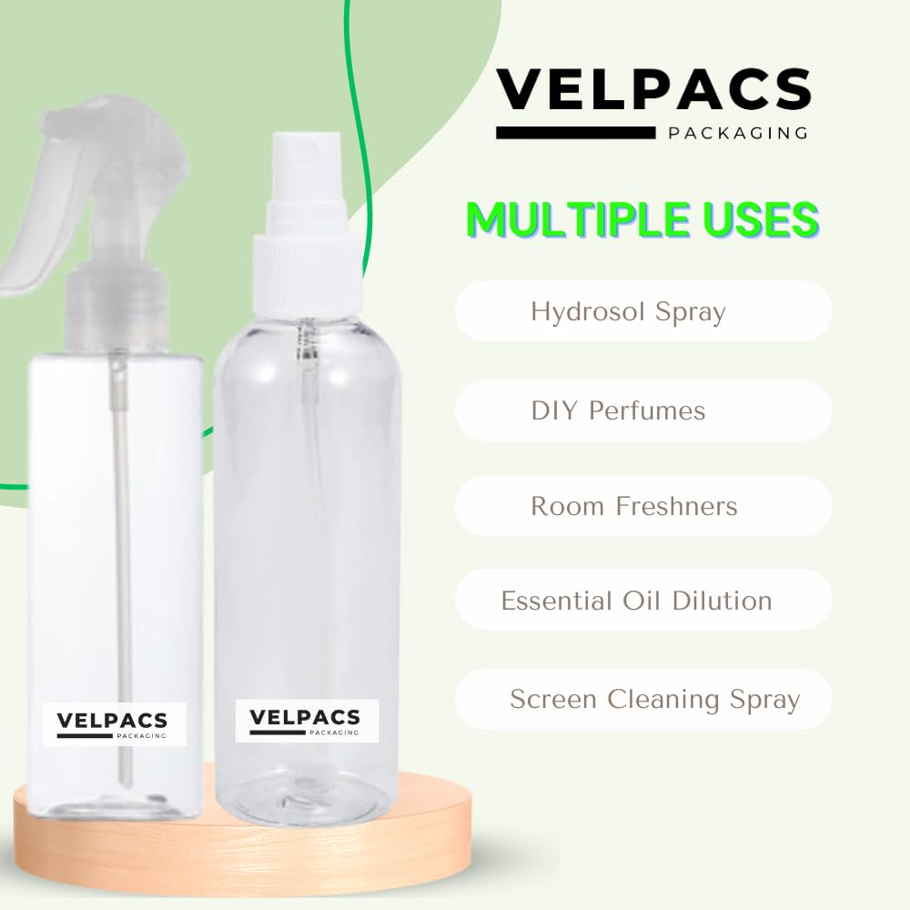 VELPACS PACKAGING 200ml Empty Plastic Bottle Set for Hair Care (1 Applicator + 1 Mist Spray + 1 Trigger Spray) - 3 Pack | Ideal for Rosemary Oil, Essential Oils, Perfume, Rosewater | Travel Size, Leak Proof, Clear Bottles | Perfect for DIY Beauty, Salon Use & Travel Toiletries
