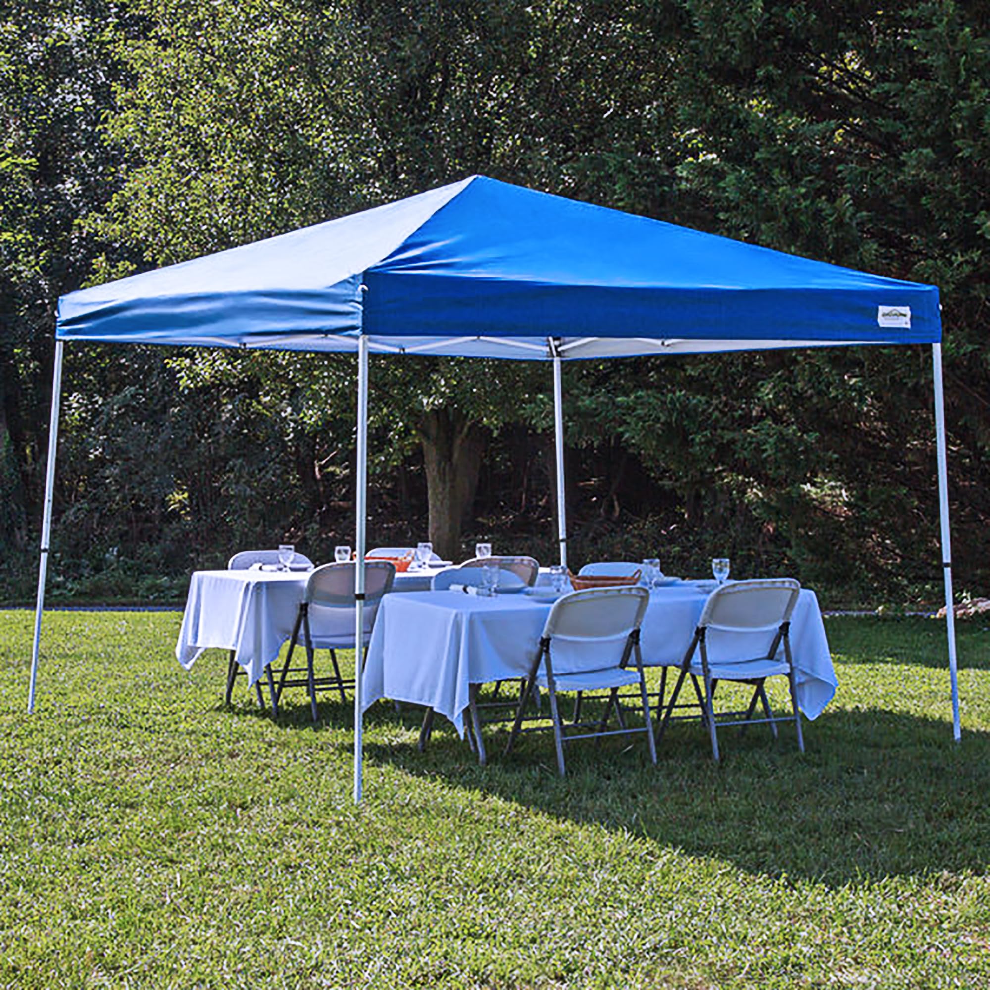 10'x10' Caravan Canopy Sports 21007800020 Pop Up Tent with 8'x8' Top - Blue Outdoor Canopy for Camping, Picnics, Beach & Backyard Parties