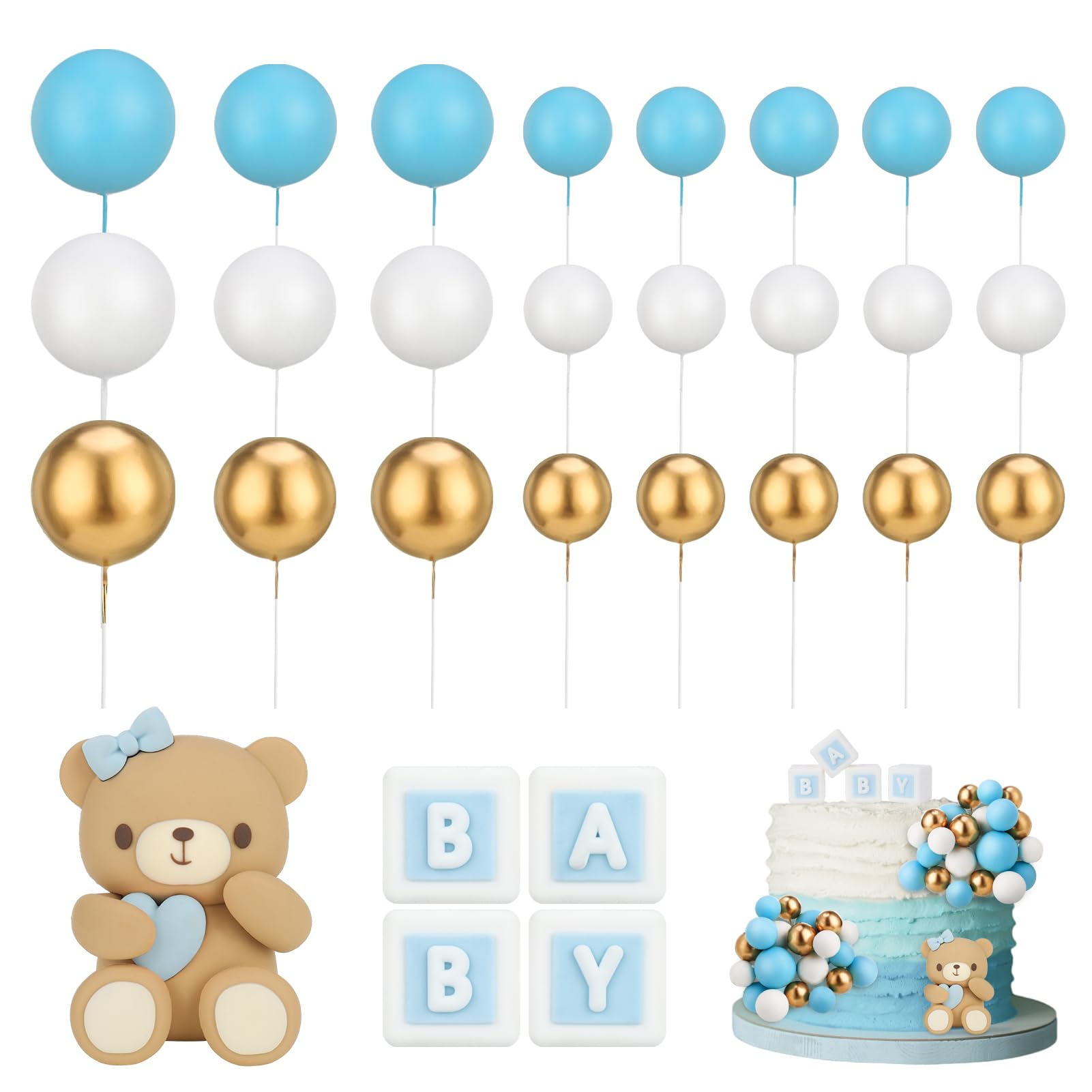 26Pcs Mini Teddy Bear Cake Toppers - Edible Cake Decorations for Baby Shower, Birthday, Christening & Wedding - Perfect for Cupcakes, Centerpieces & Letter Cakes