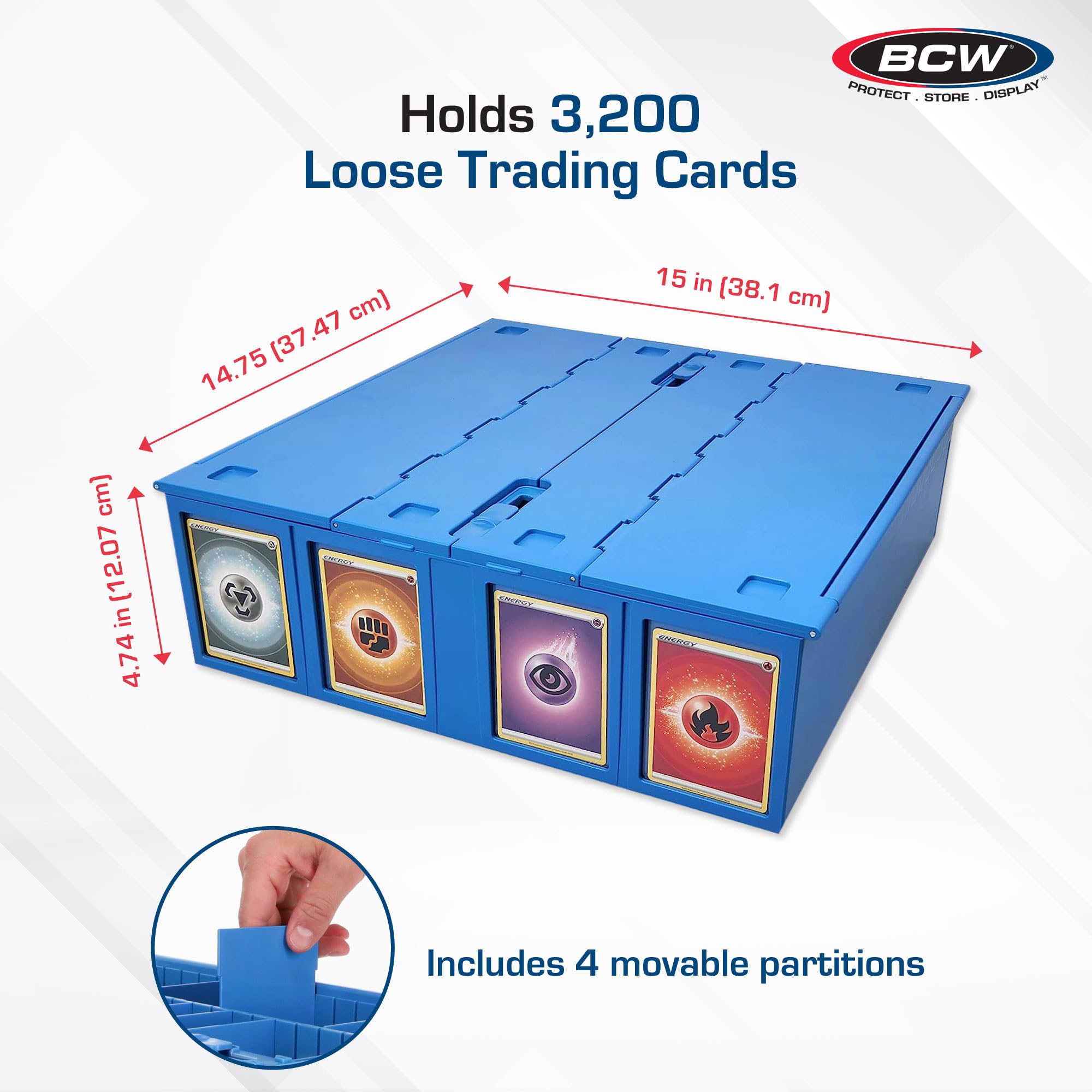 BCW 3200-Capacity Collectible Card Storage Box - Blue | Holds 3200 Trading Cards | Includes 4 Adjustable Dividers | Perfect for Pokémon, MTG, Yu-Gi-Oh & Sports Cards Collection | Ideal for Home Organization & Gaming Tournaments