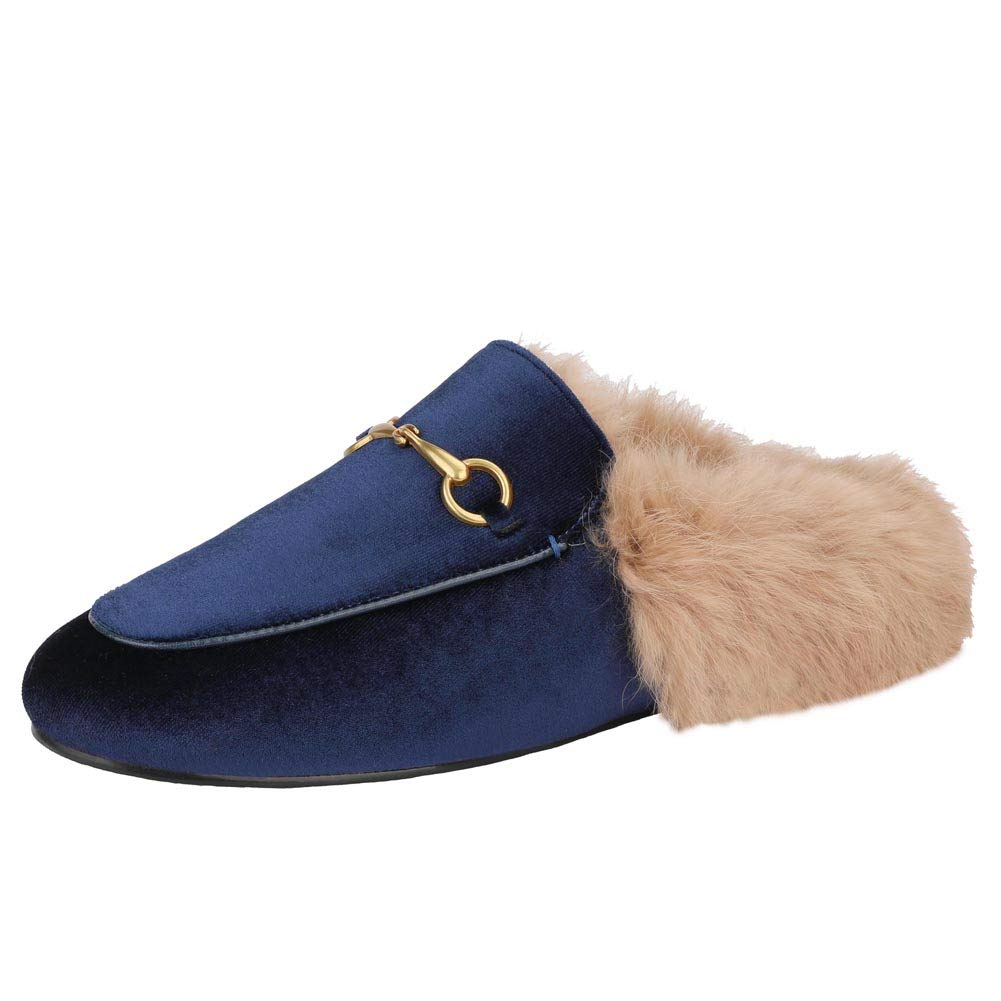 Women's Faux Fur Mules - Soft Rabbit Fur Loafers with Pointed Toe & Low Heel | Backless Slides for Indoor/Outdoor Comfort | Perfect for Home, Office & Casual Wear