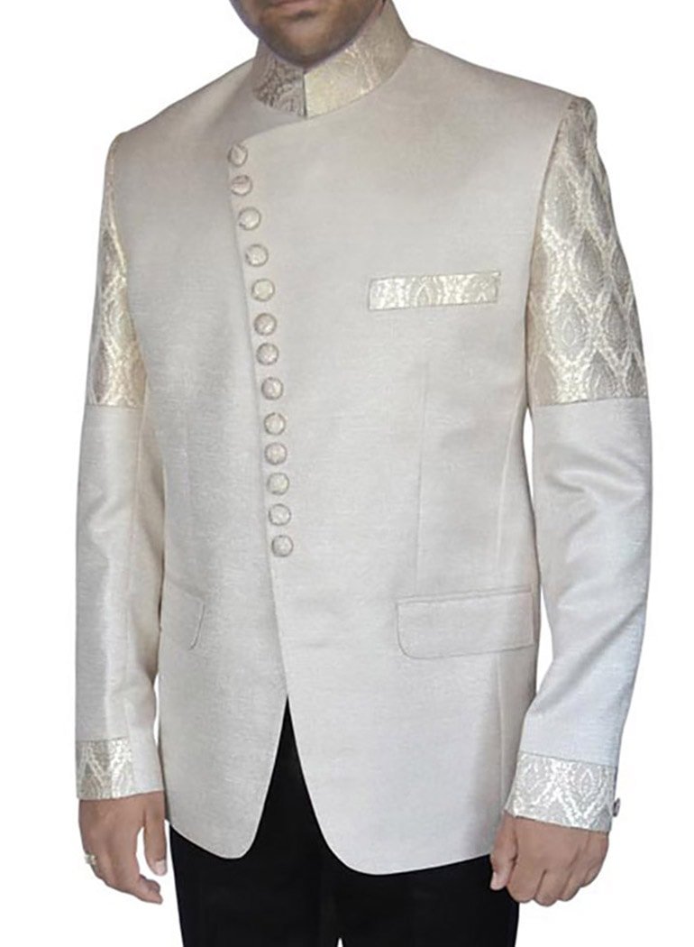 INMONARCH Men's Cream Jute & Brocade 2-Piece Jodhpuri Suit JO281 | Elegant Indian Wedding Attire for Groom & Party Wear