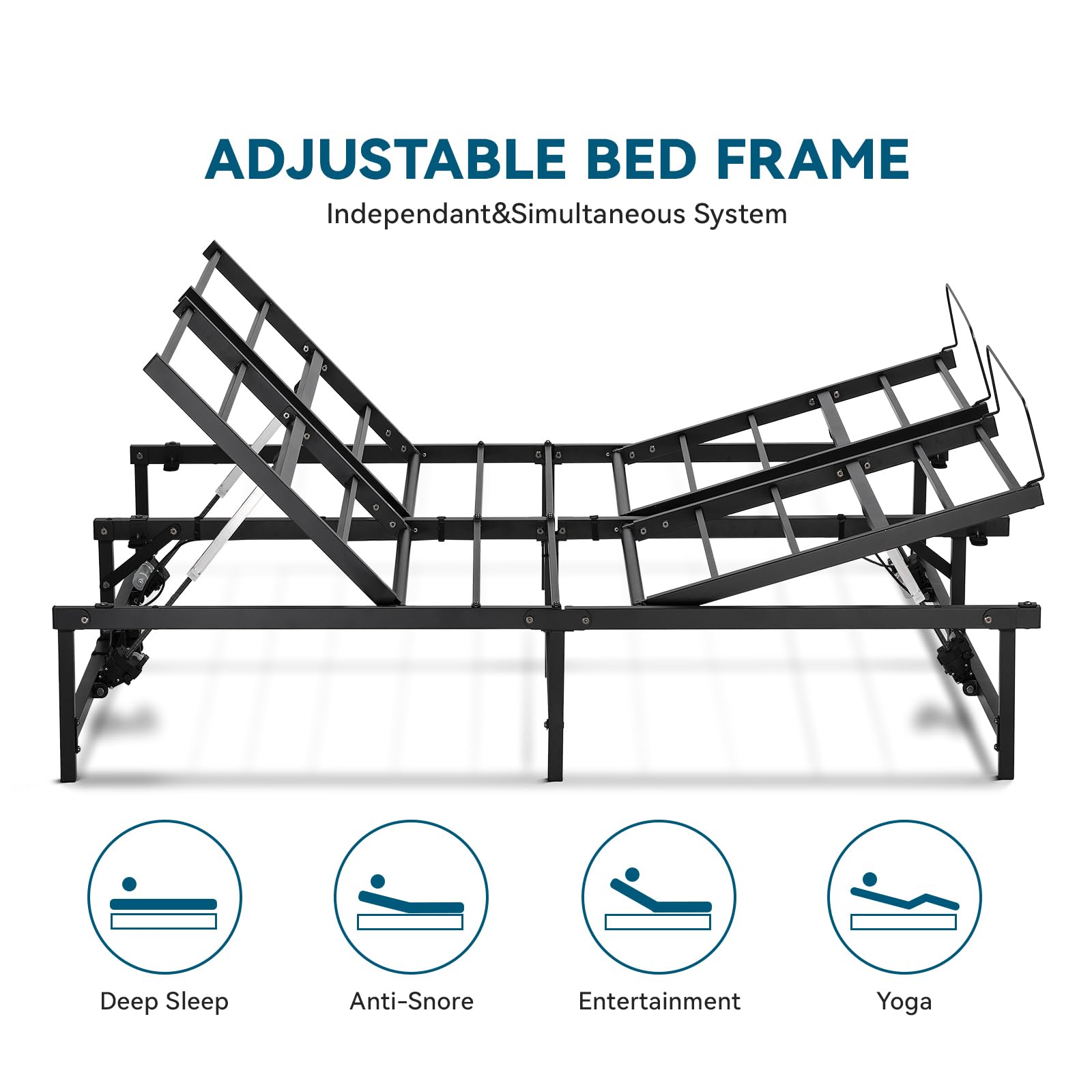 COMHOMA King Size Adjustable Bed Frame with Remote Control - Independent Head & Foot Incline, Mattress Holder - Bed Base Only (73