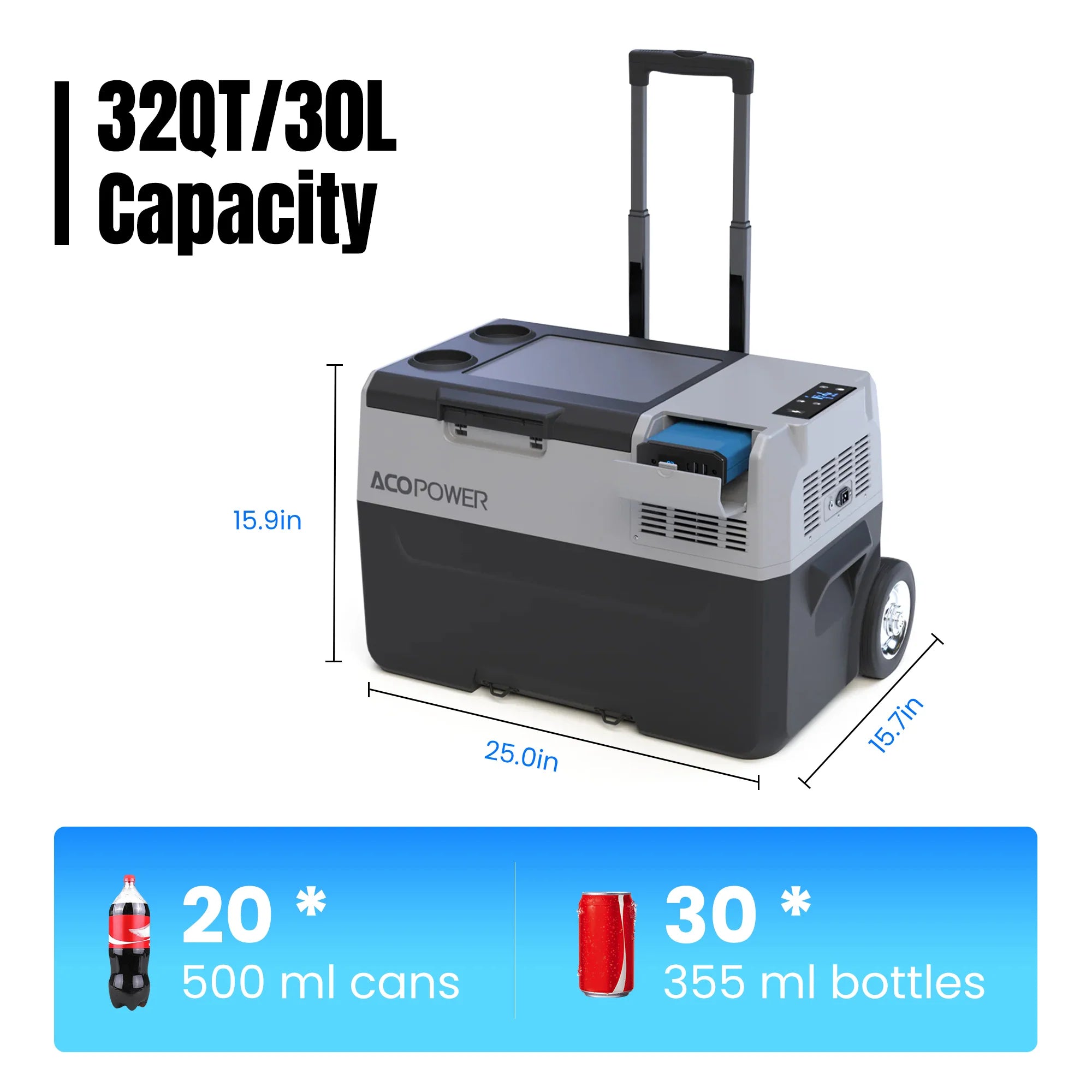 ACOPOWER LiONCooler Pro Portable Solar Fridge Freezer - 12V/24V Car & Off-Grid Refrigerator for Camping, RV, Road Trips & Outdoor Adventures