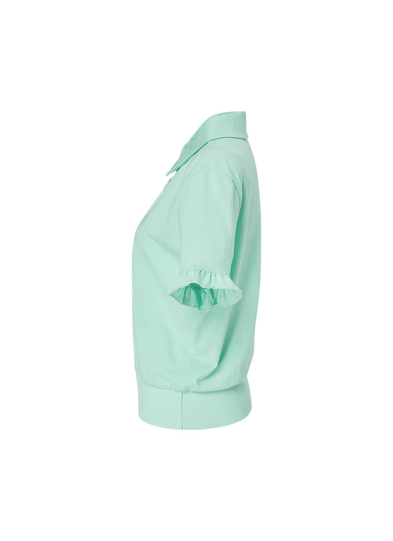 Women's Ruffle Sleeve Polo Shirt - Stylish Short Sleeve Cotton Top for Casual Wear, Office & Summer Outfits