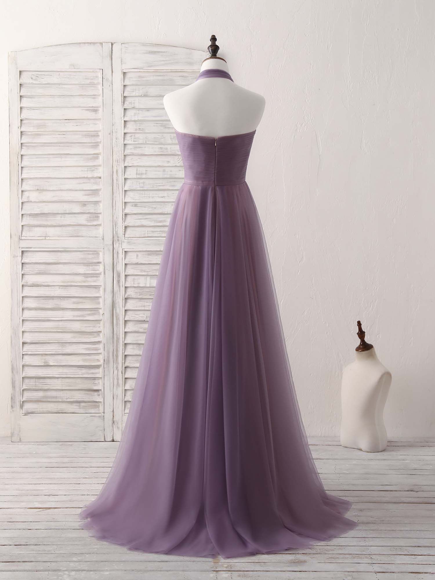 Elegant A-Line Tulle High-Low Long Prom Dress for Women - Simple Bridesmaid Gown for Formal Events & Wedding Parties