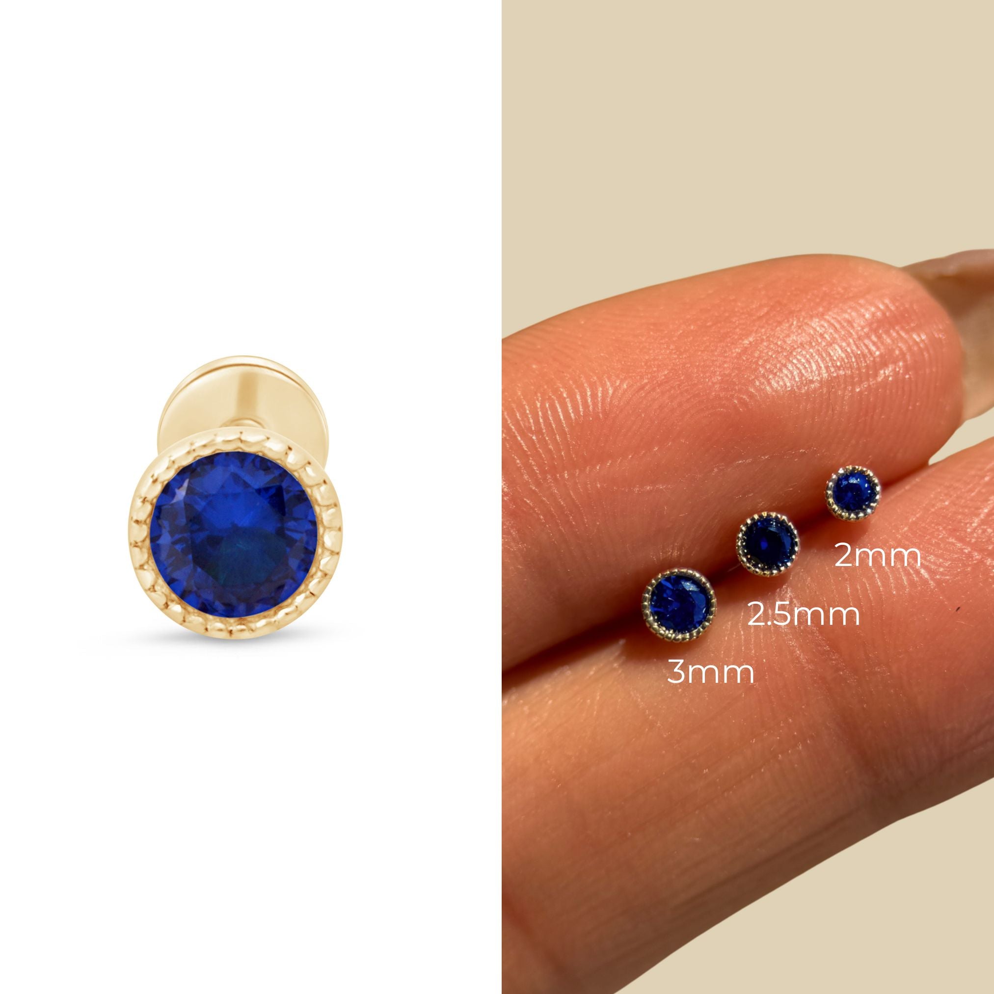 14K Yellow Gold Blue Sapphire Milgrain Flat Back Stud Earrings for Women – Perfect for Weddings, Parties & Everyday Elegance