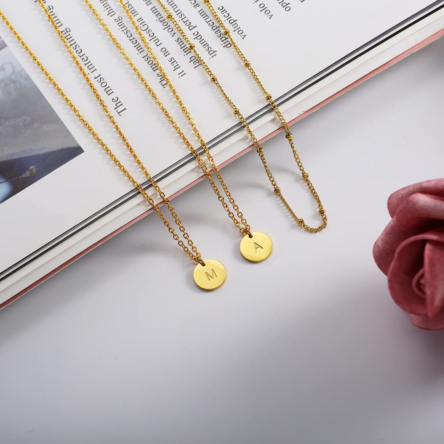 Elegant MOMOL Layered Choker Necklace for Women - 18K Gold Plated Dainty Beaded Chain with Initial Coin Pendant - Personalized Name Necklace Jewelry Gift for Her | Perfect for Date Night, Anniversary, Birthday & Everyday Wear