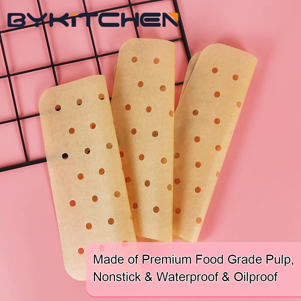 BYKITCHEN 100pcs Nonstick Air Fryer Liners Square - Compatible with Ninja Foodi Dual Zone Air Fryer & AF300UK, Unbleached Parchment Paper for Healthy Cooking | Perfect for Roasting, Baking, and Air Frying Chicken Wings, Vegetables, and Snacks