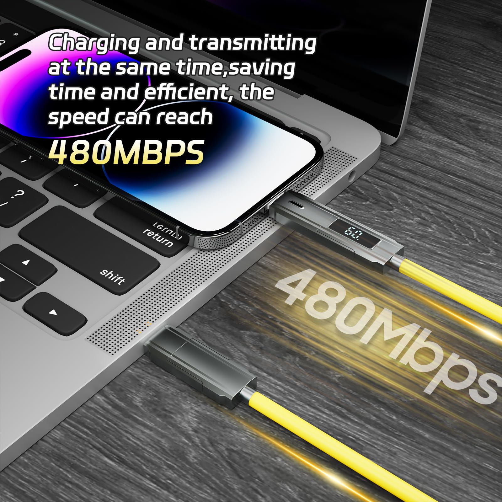 1M 4-in-1 Silicone Fast Charging Cable - 60W USB C Cable, Lightning Cable, USB C to Lightning, USB C to Type C, USB A to Lightning, USB A to Type C - Perfect for iPhone, Android, iPad, MacBook & Travel Charging