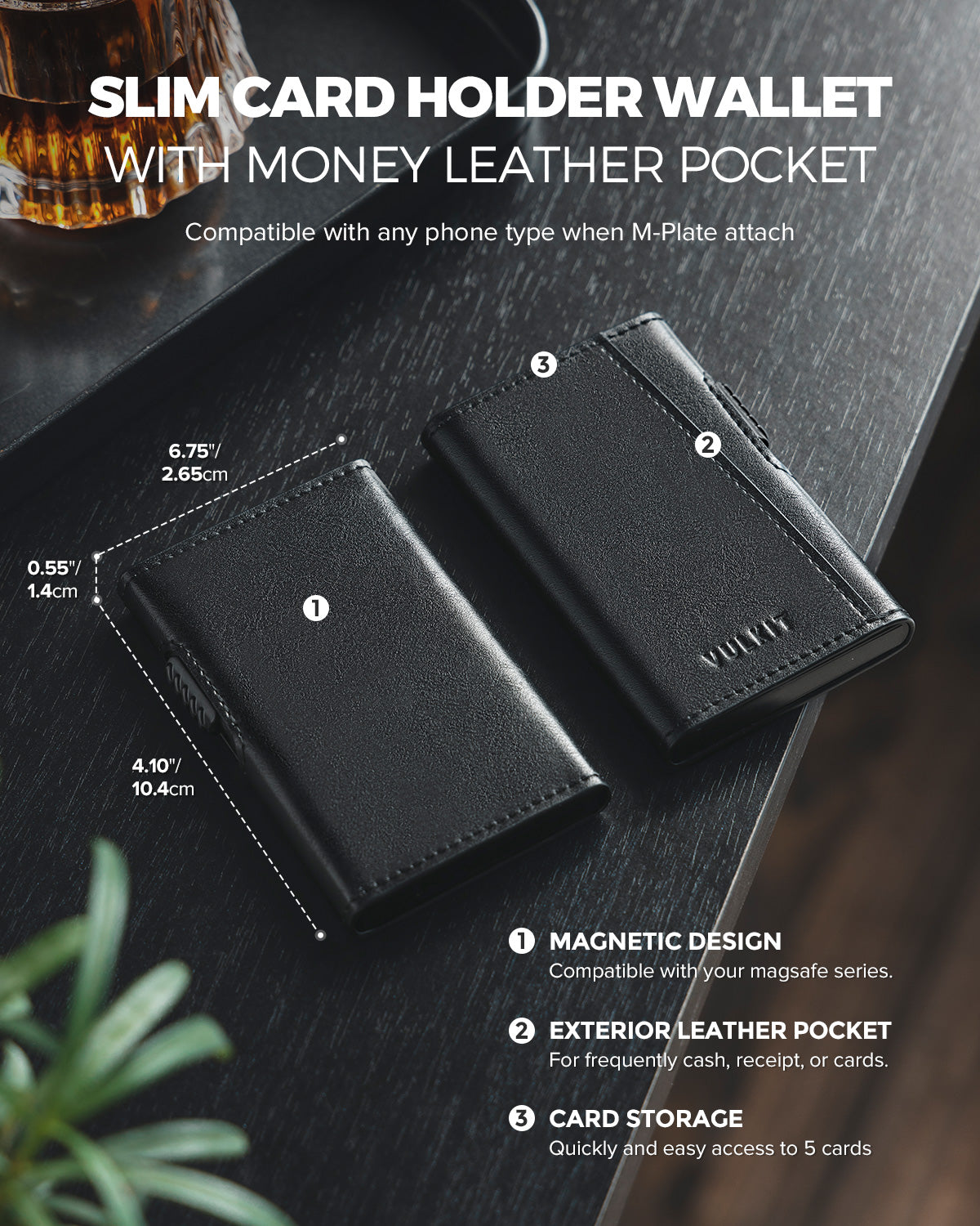 VC312 Magnetic Magsafe Wallet with RFID Blocking - Compatible with iPhone 14/13/12 Series - Secure Slim Card Holder for Everyday Use & Travel