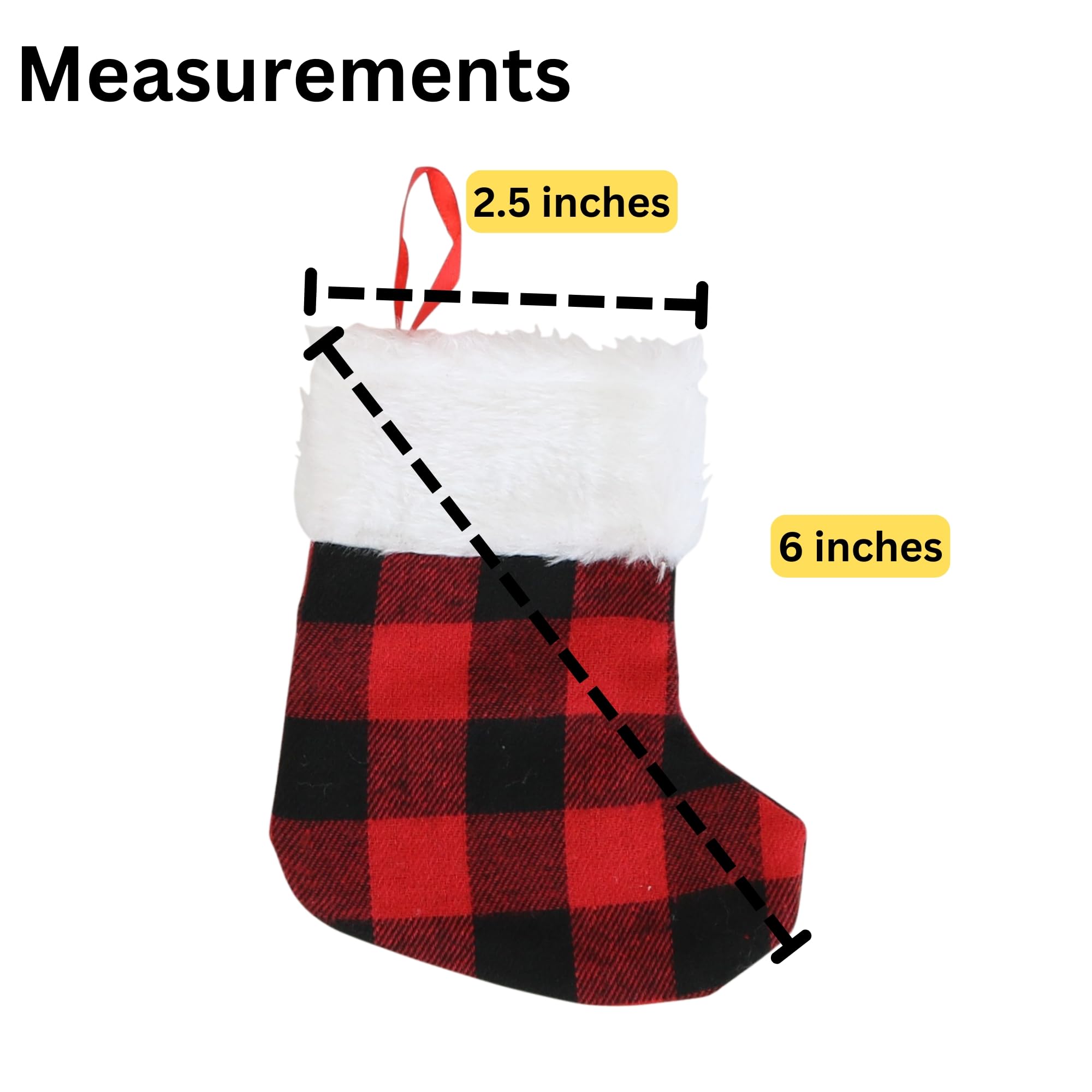 24-Pack Mini Christmas Stockings 6-Inch Red Buffalo Plaid - Perfect for Holiday Decorations, Party Favors & Small Gift Bags