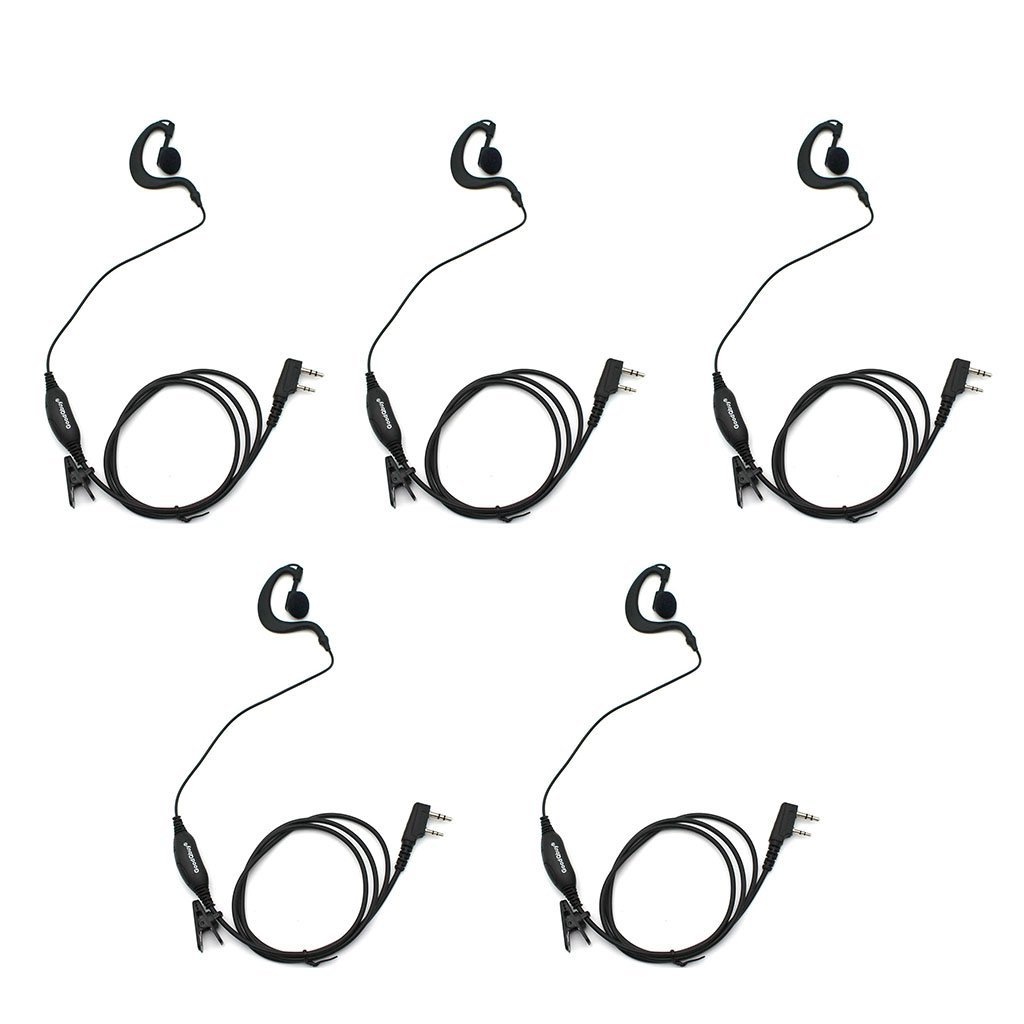 5 Pack 2 Pin G-Shape Clip-On Earpiece Headset - Compatible with Kenwood, PUXING, Baofeng UV-5R/UV-5RA, 888S, Retevis H777 Walkie Talkies - Ideal for Security, Construction, and Outdoor Communication