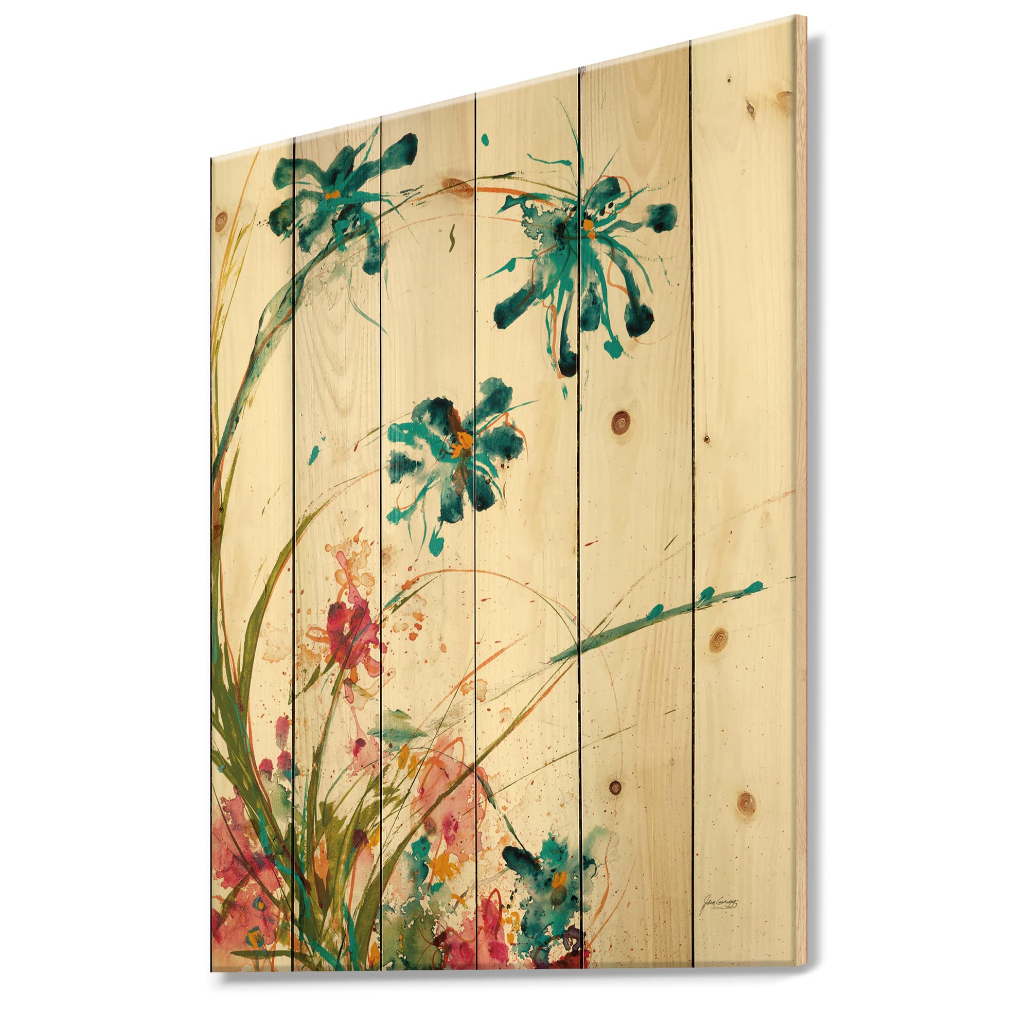 Blue Abstract Floral Wood Wall Decor - Farmhouse Style Pine Art for Living Room