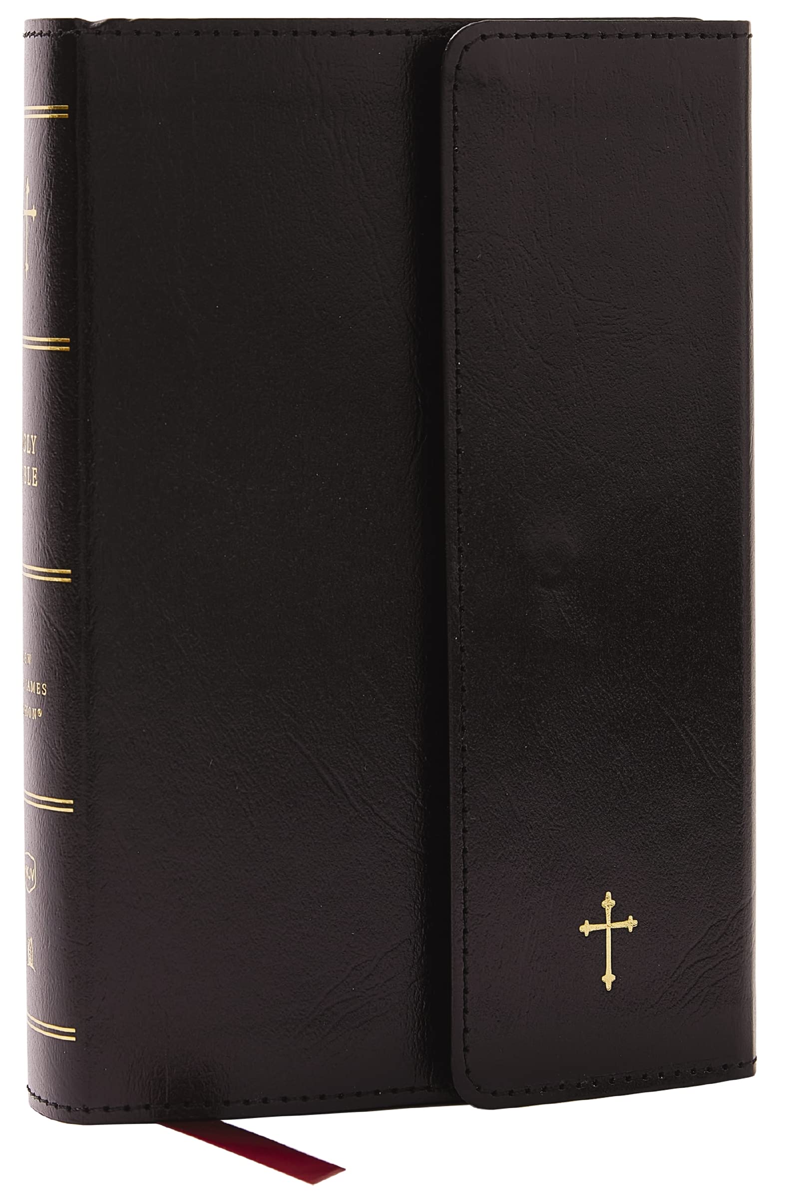 NKJV Compact Bible - Black Leatherflex with Magnetic Flap, Red Letter Text, 43,000 Cross References | Portable Scripture for Travel, Daily Devotion & Gift Giving