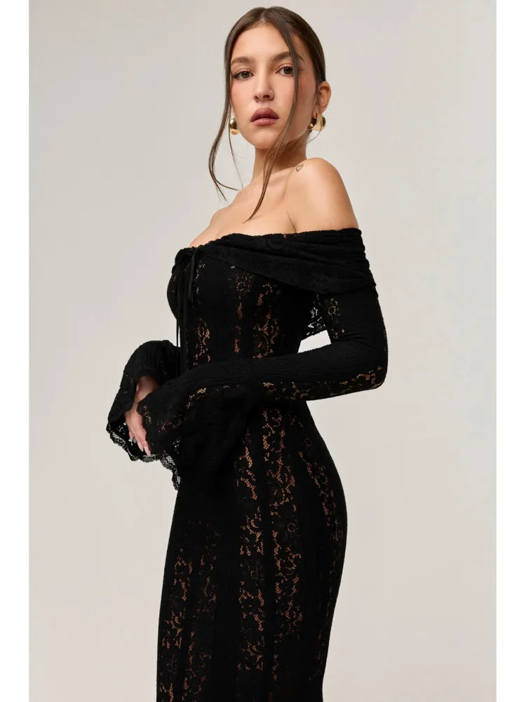 2025 New Women's Autumn/Winter Fashion Slash Neck Sexy Tight Strapless High Waist Tailored Dress - Perfect for Party, Evening Events & Night Out