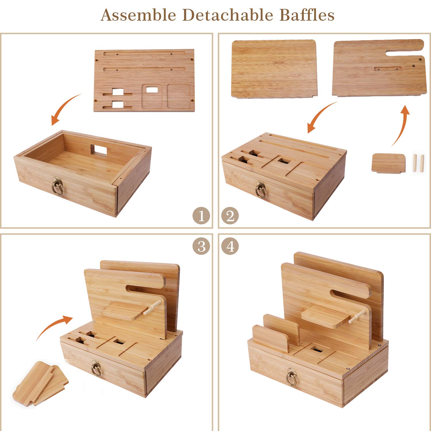 iCozzier Bamboo Multi-Device Charging Station & Organizer - Universal Dock for Apple Watch, AirPods, iPhone, iPad, Tablets & Kindle - Compact Desktop Storage with Drawer for Keys & Accessories - Perfect for Home, Office & Travel Organization