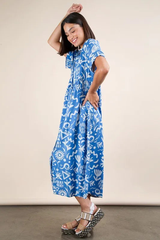 Plus Size Oversized Blue & White Striped Shirt Midi Dress for Women - Casual & Boho Style Summer Outfit for Beach, Vacation, or Everyday Wear