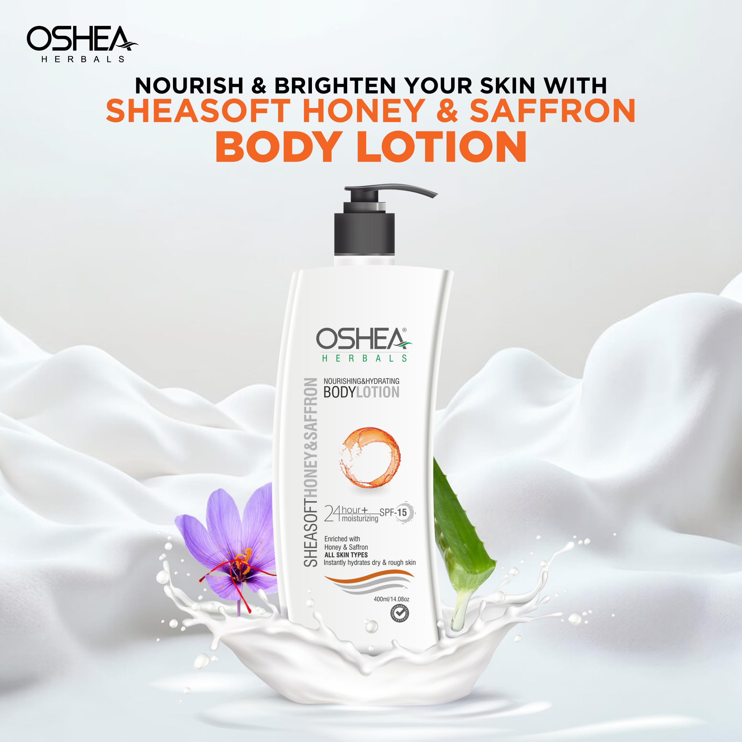 Oshea Honey Saffron Lotion SPF 15 - 24h Moisturizer for All Skin Types | Skincare for Dry Skin & Sun Protection