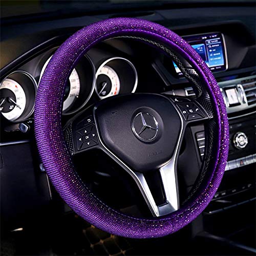 Surla Universal Car Steering Wheel Cover - Diamond-Encrusted Non-Slip Grip for Women (Purple) | All-Season Luxury Design for Comfort & Style | Perfect for Daily Commute, Road Trips & Gift Giving