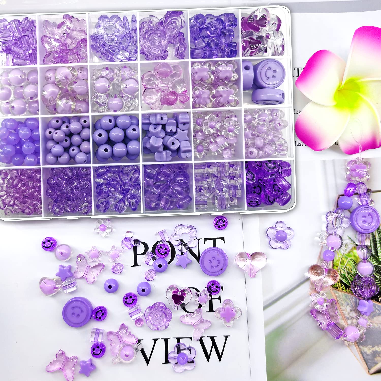 450Pcs Pastel Purple Acrylic Beads Assortment - Flower, Heart, Star, Smile, Butterfly & Mickey Shapes for DIY Jewelry Making, Bracelets, Necklaces - Bulk Craft Beads for Kids & Adults, Perfect for Gift Wrapping & Party Favors