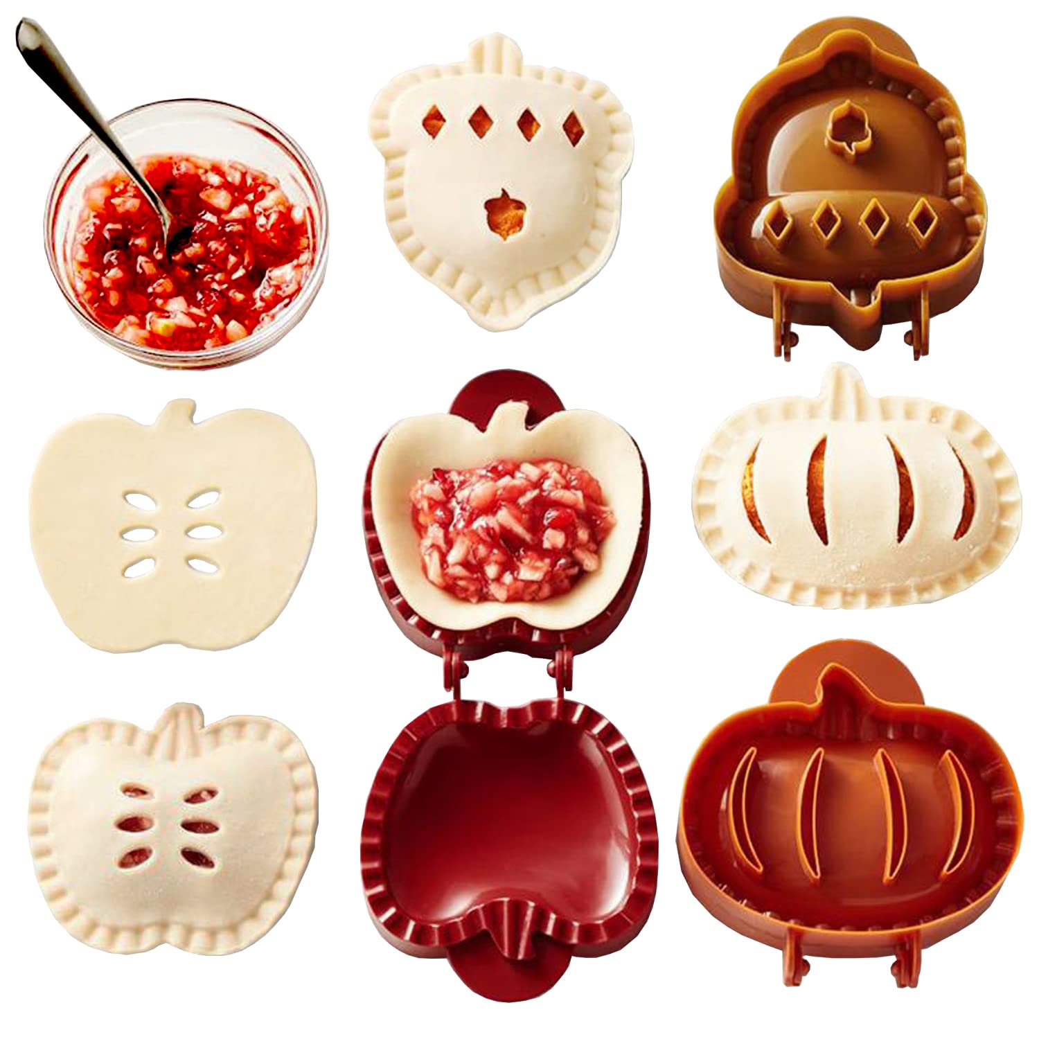 3-Piece Dough Presser Pocket Pie Molds Set - Apple, Pumpkin & Acorn Shapes for Hand Pies | Perfect for Party Potlucks, Holiday Baking & Homemade Snacks