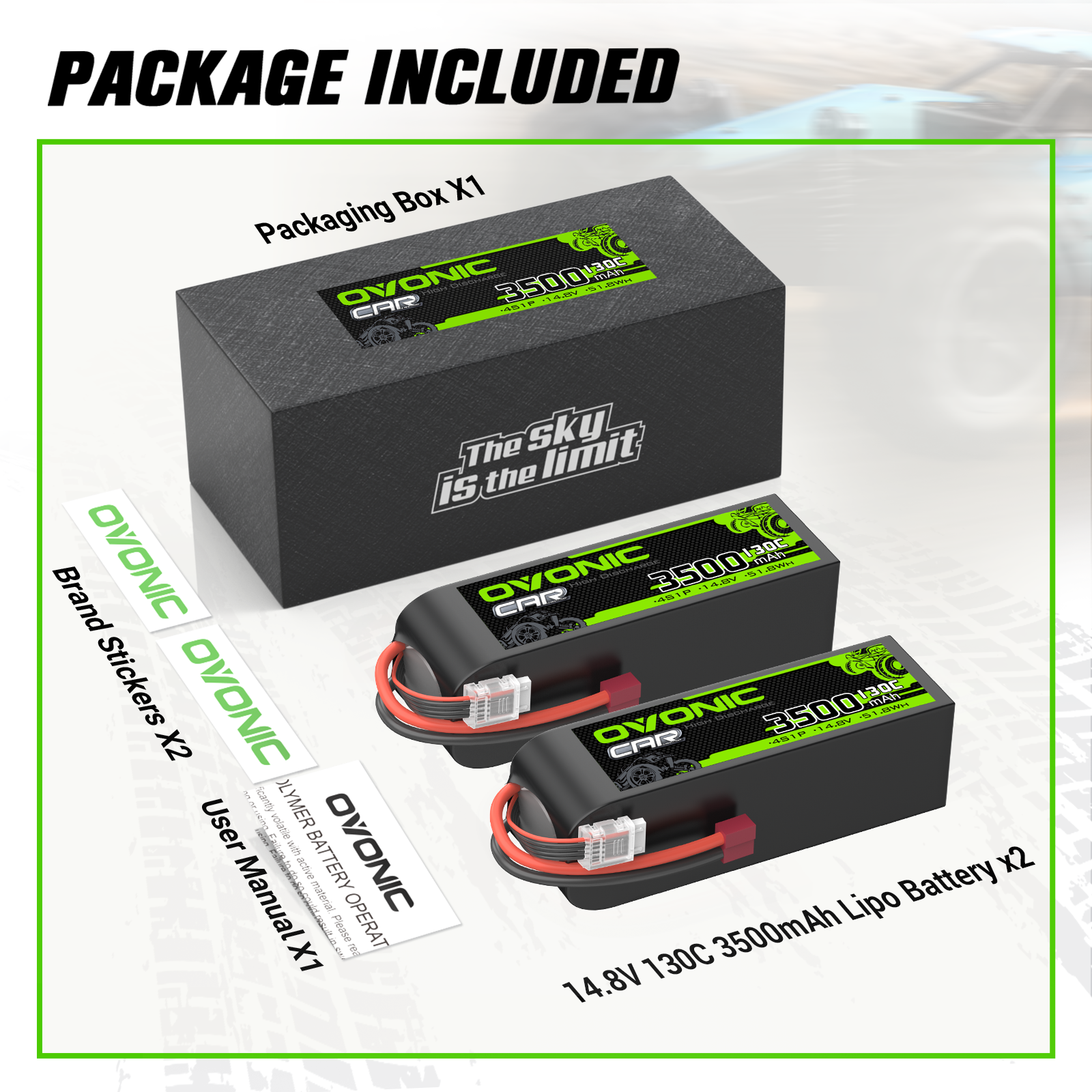OVONIC 4S 14.8V 3500mAh 130C LiPo Battery with T Plug for 1/8 & 1/10 Scale RC Cars, Trucks, and Airplanes - High Performance Power for Racing, Off-Roading, and RC Flying