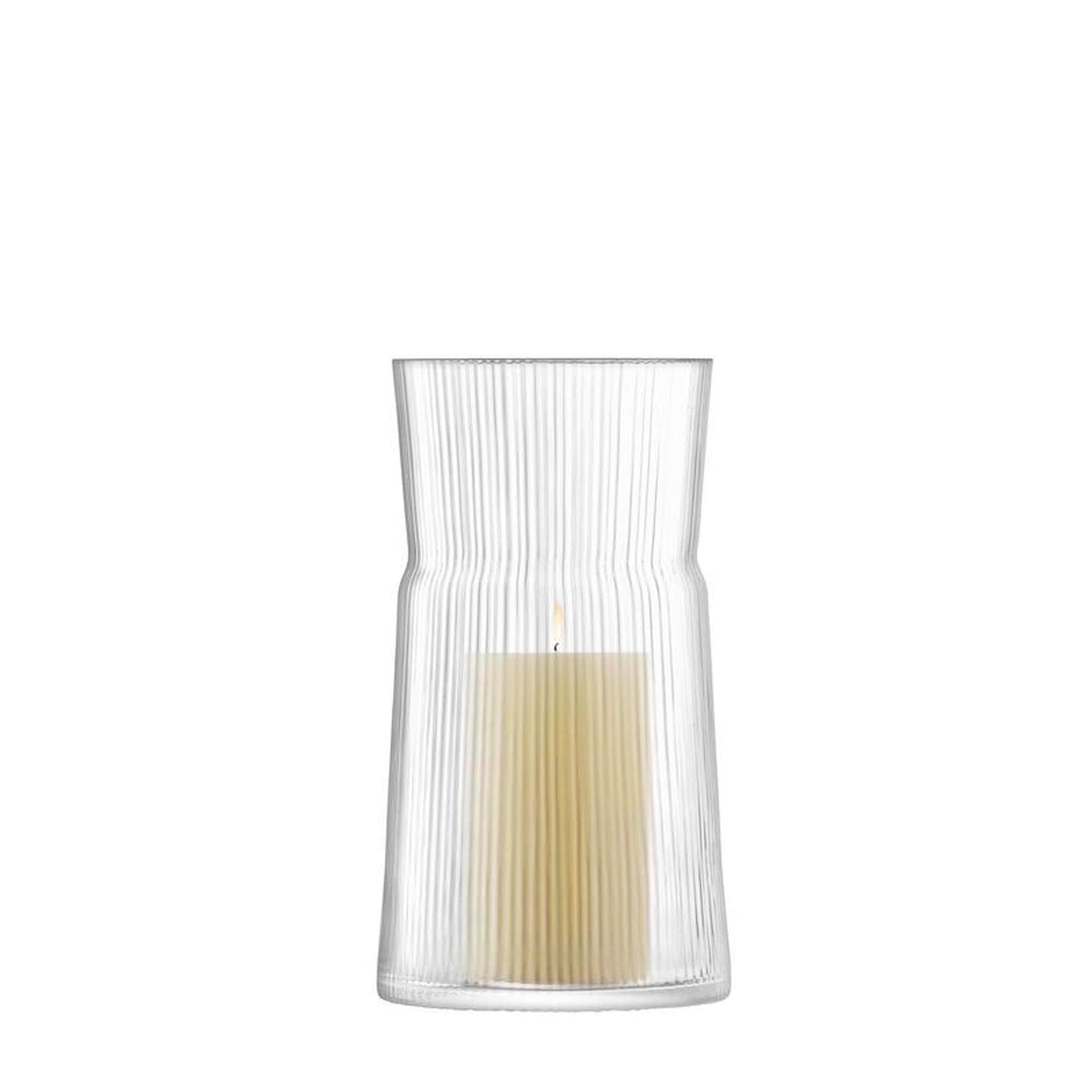 LSA International Gio Line Glass Lantern and Vase - 11.5 Inch Clear Decorative Piece for Home, Wedding, and Outdoor Decor