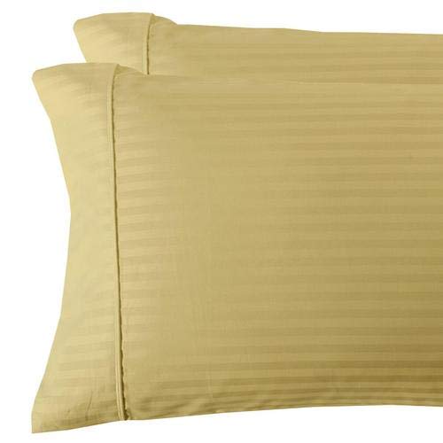 Luxury Damask Stripe 300 Thread Count King Size Pillowcases Set of 2, Gold - Premium Bedding for Master Bedroom & Guest Room Decor