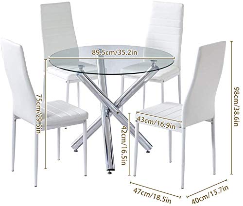 Modern 4-Piece Glass Round Dining Table Set with Chairs - Elegant Kitchen & Dining Room Furniture for Small Spaces | Perfect for Breakfast, Family Meals & Entertaining Guests