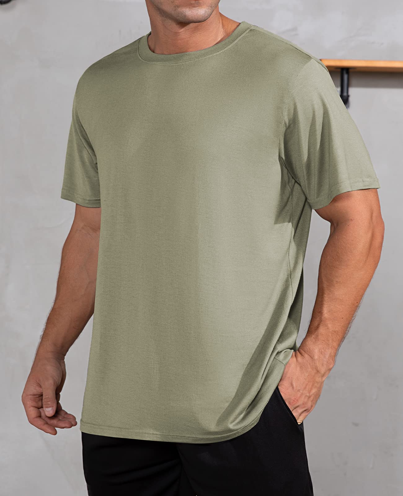QUALFORT Men's Bamboo Viscose T-Shirt - Soft Breathable Crewneck Undershirt for Everyday Comfort & Layering
