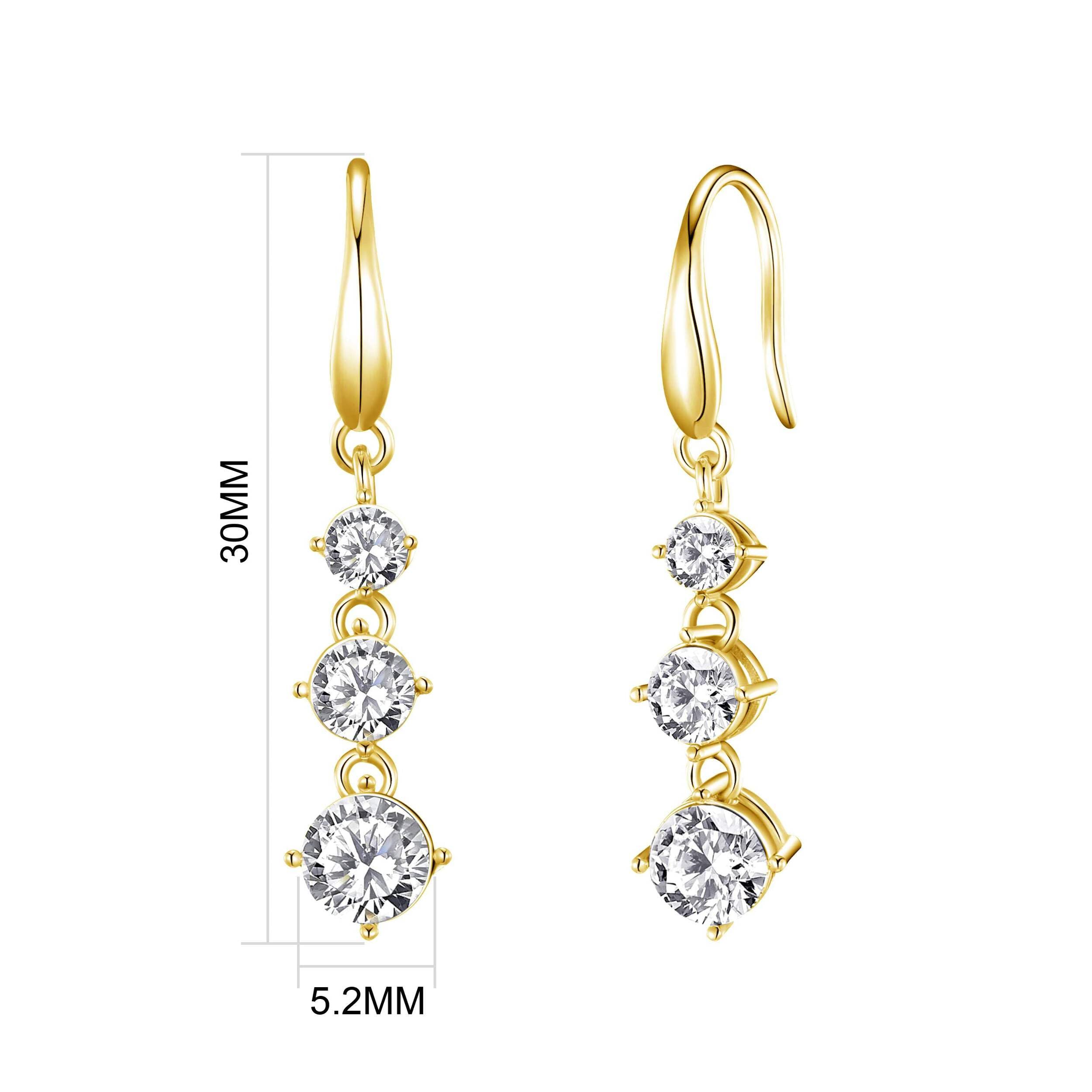 Gold Plated Drop Earrings with Zirconia Crystals for Women - Elegant Party Jewelry