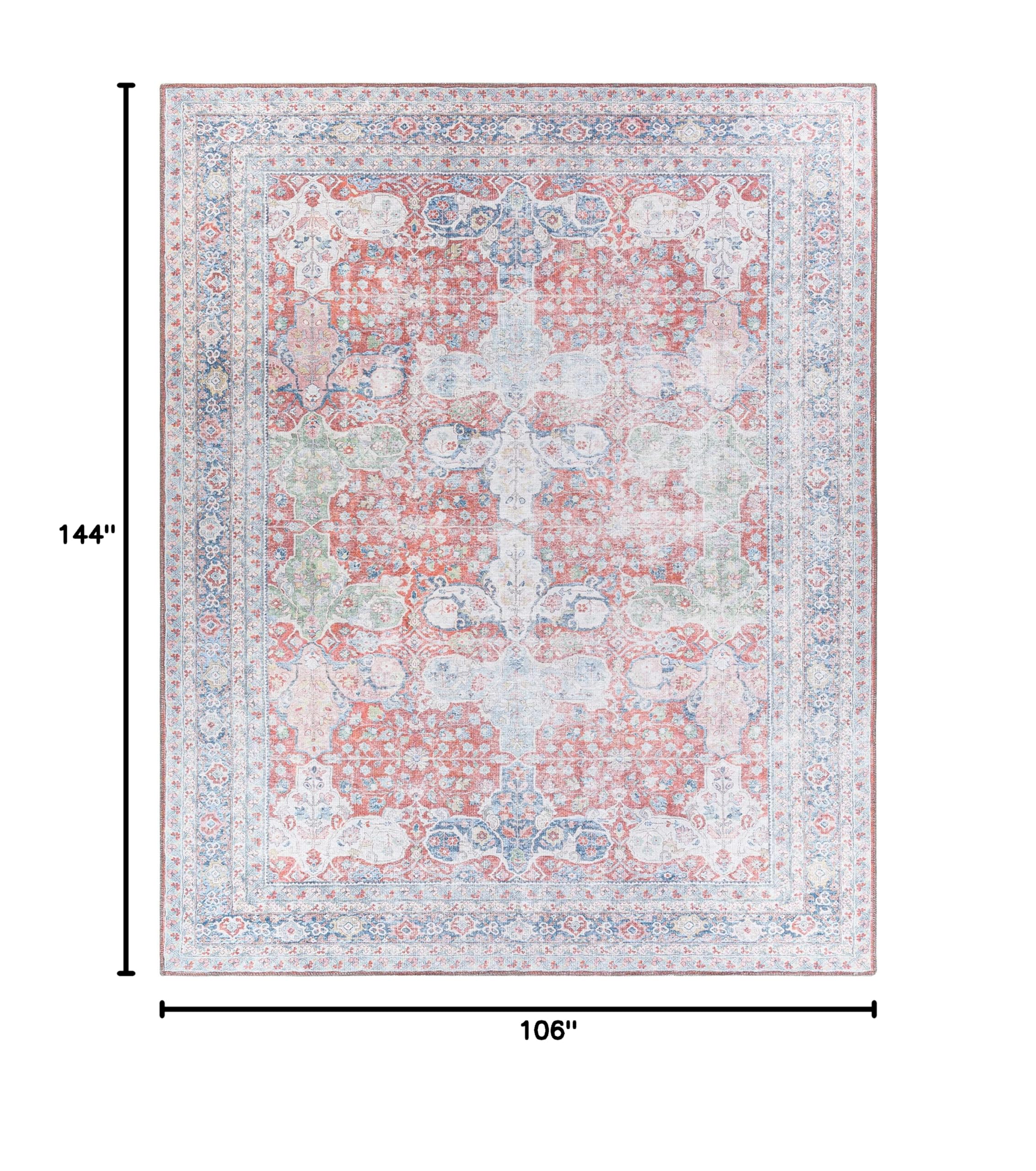 Hauteloom Goma Washable Area Rug for Living Room & Bedroom - Traditional Design in Pink, Beige, Red - 8'10