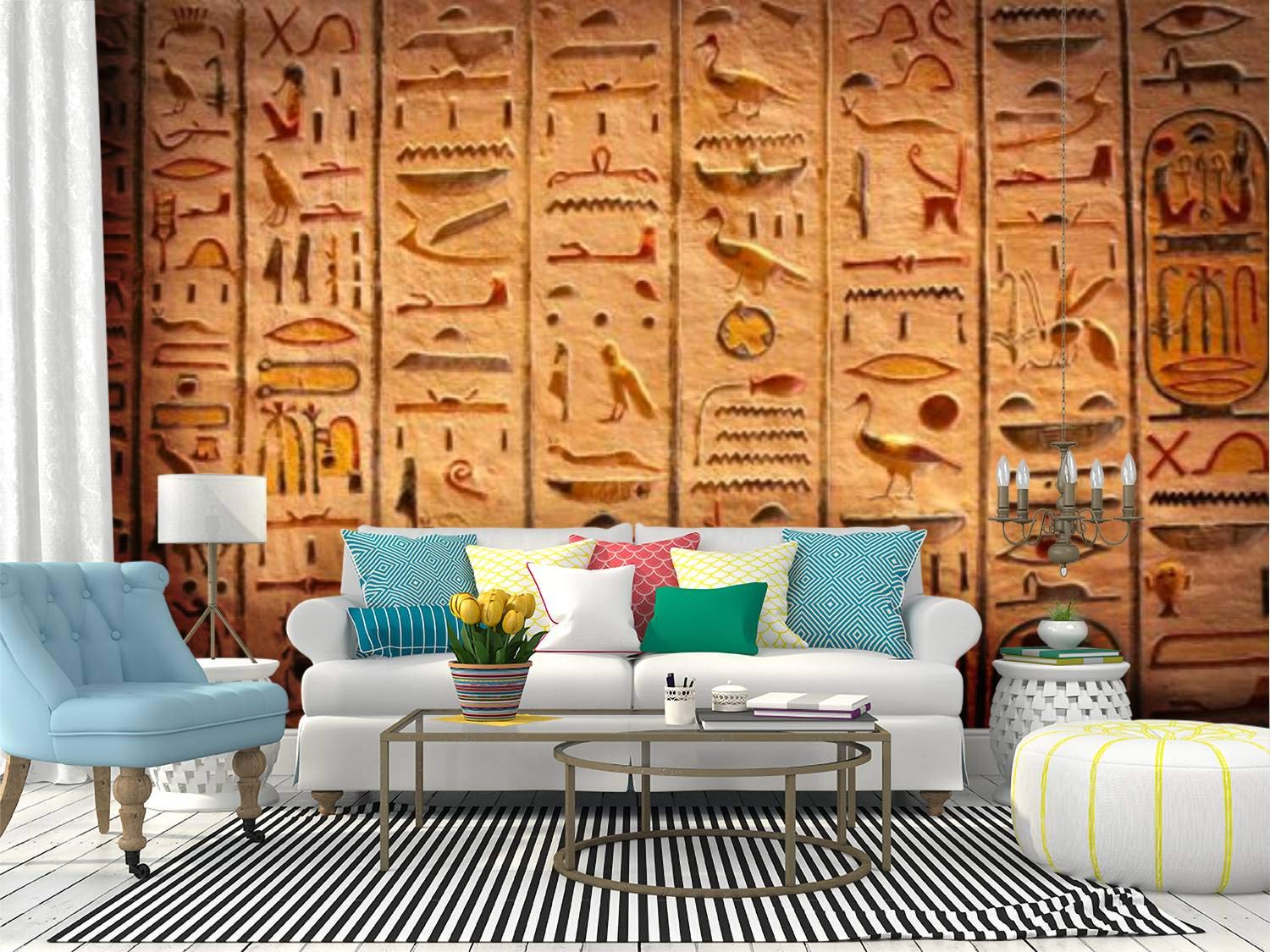 Egyptian Hieroglyphs Wall Mural - Peel and Stick Self-Adhesive Wallpaper, Large Removable Vinyl Film for Home Decor | Perfect for Living Room, Bedroom, or Office Accent Wall