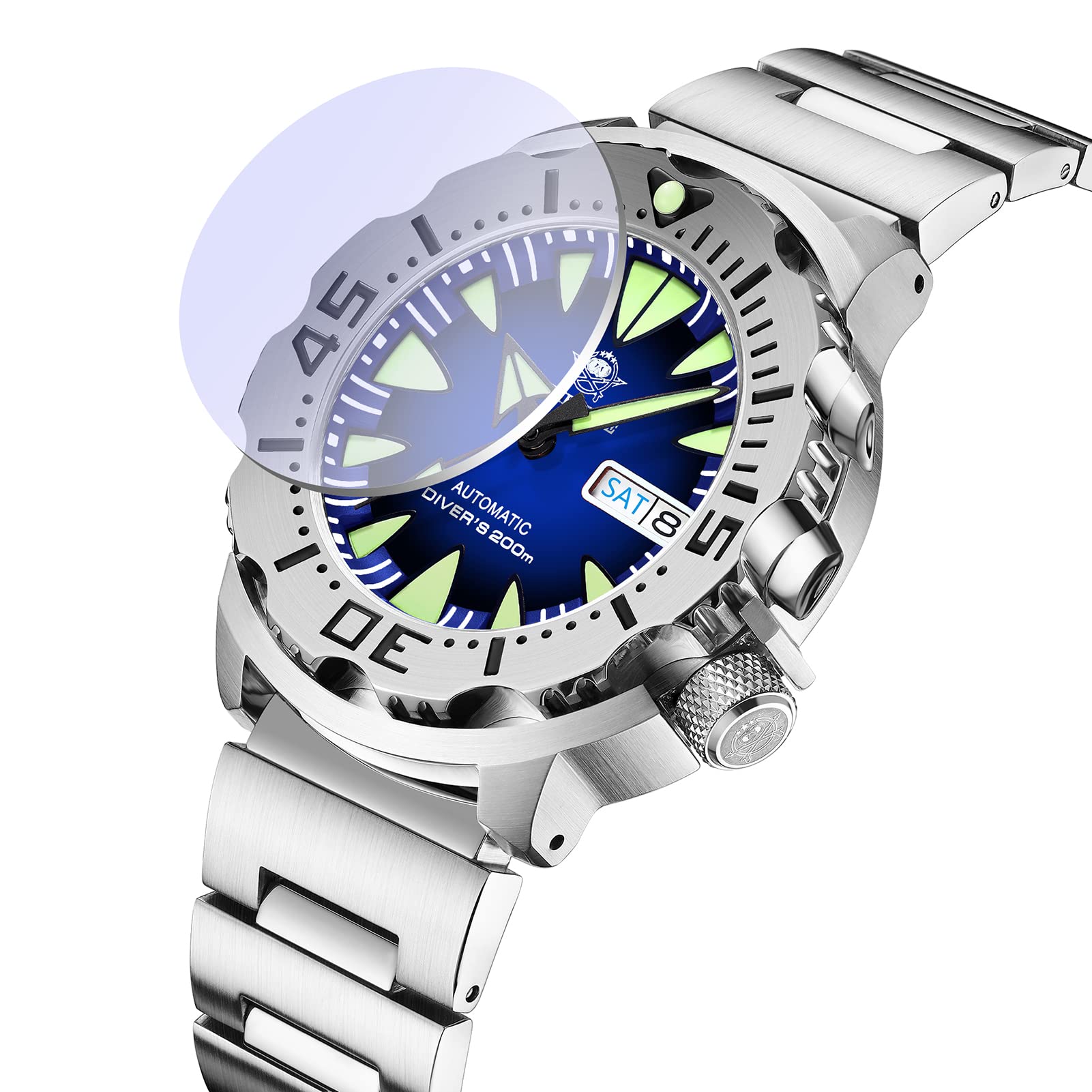 ADDIESDIVE Men's Automatic Diver Watch - 200M Water Resistant Stainless Steel Case with Scratch-Resistant Sapphire Crystal - Perfect for Swimming, Diving & Everyday Wear