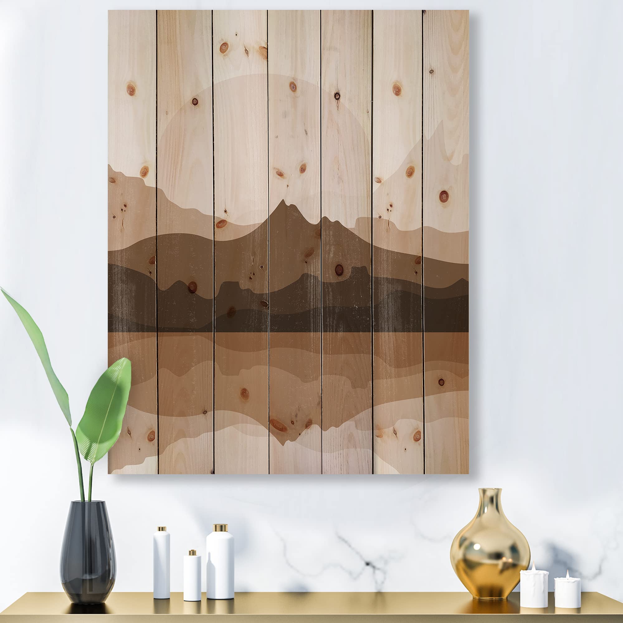DesignQ Minimalist Terracotta Landscape Modern Wood Wall Art - Large Abstract Wood Wall Panels Printed on Natural Pine - Contemporary Home & Office Decor for Living Room, Bedroom, Dining Area