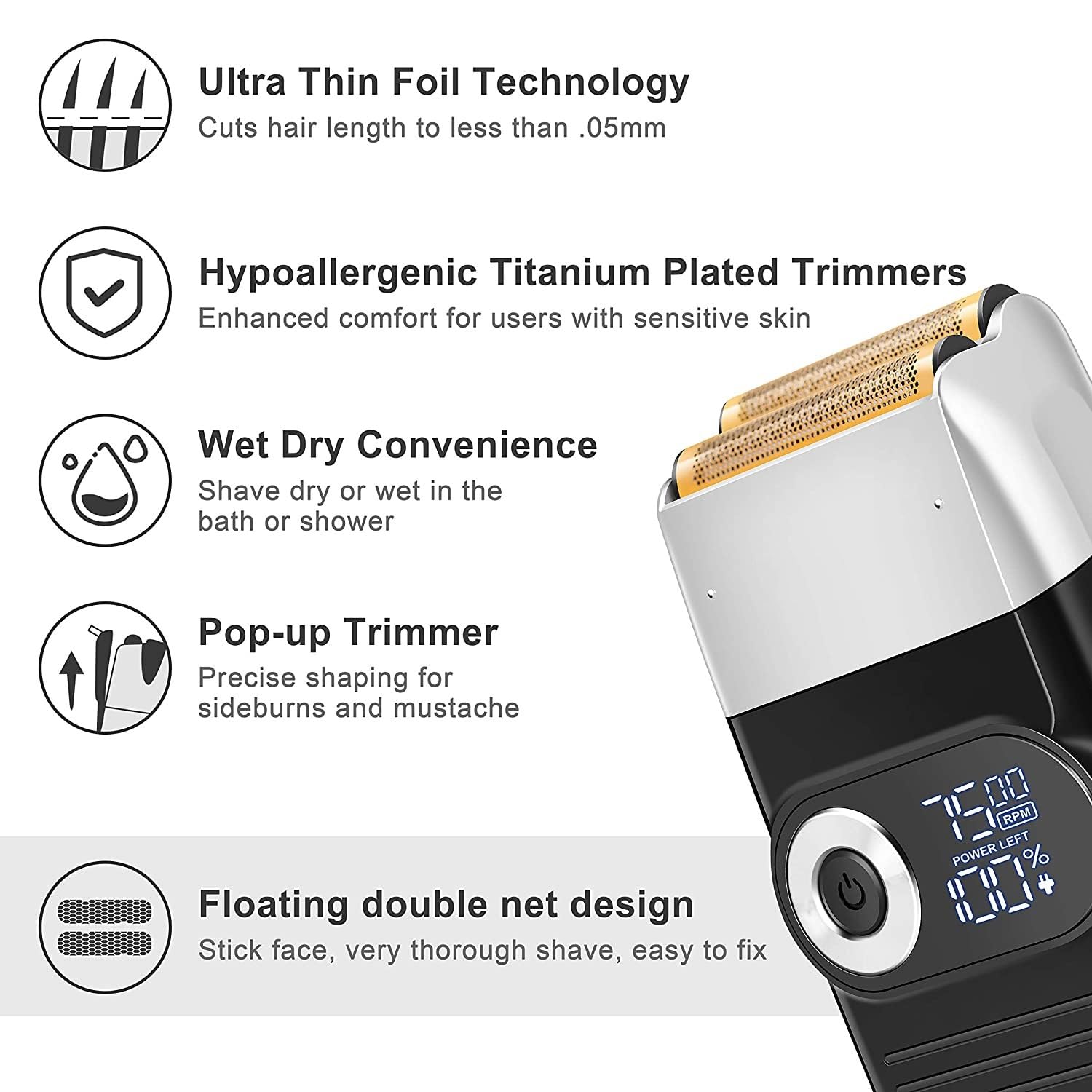 Rechargeable Electric Razor for Men - Cordless Hair & Beard Shaver with Bald Head Trimmer for Smooth Shaving | Perfect for Home, Travel & Grooming (Black)